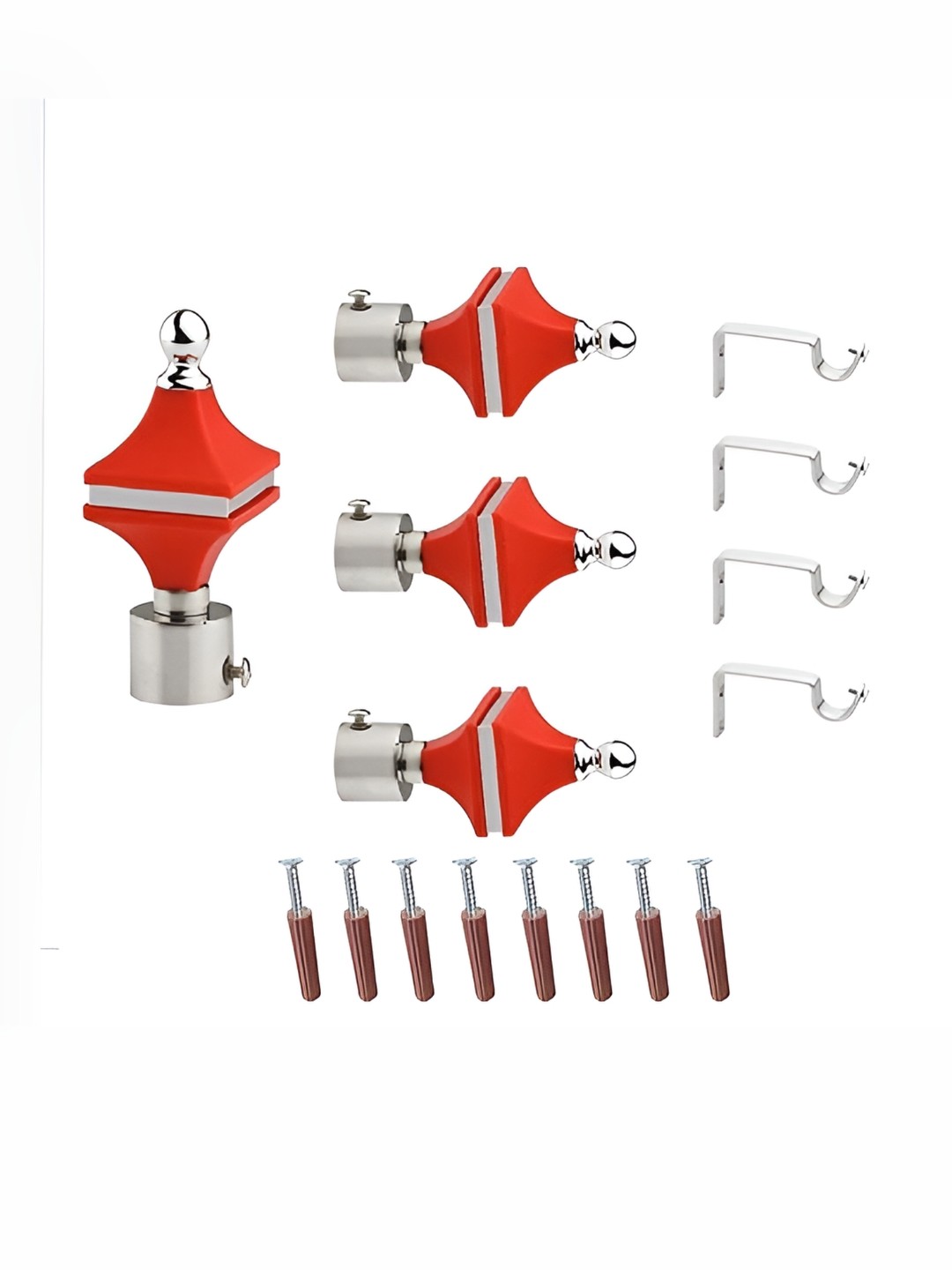 

GLOXY 8 Pieces Red & Silver Aluminum Curtain Rods & Brackets