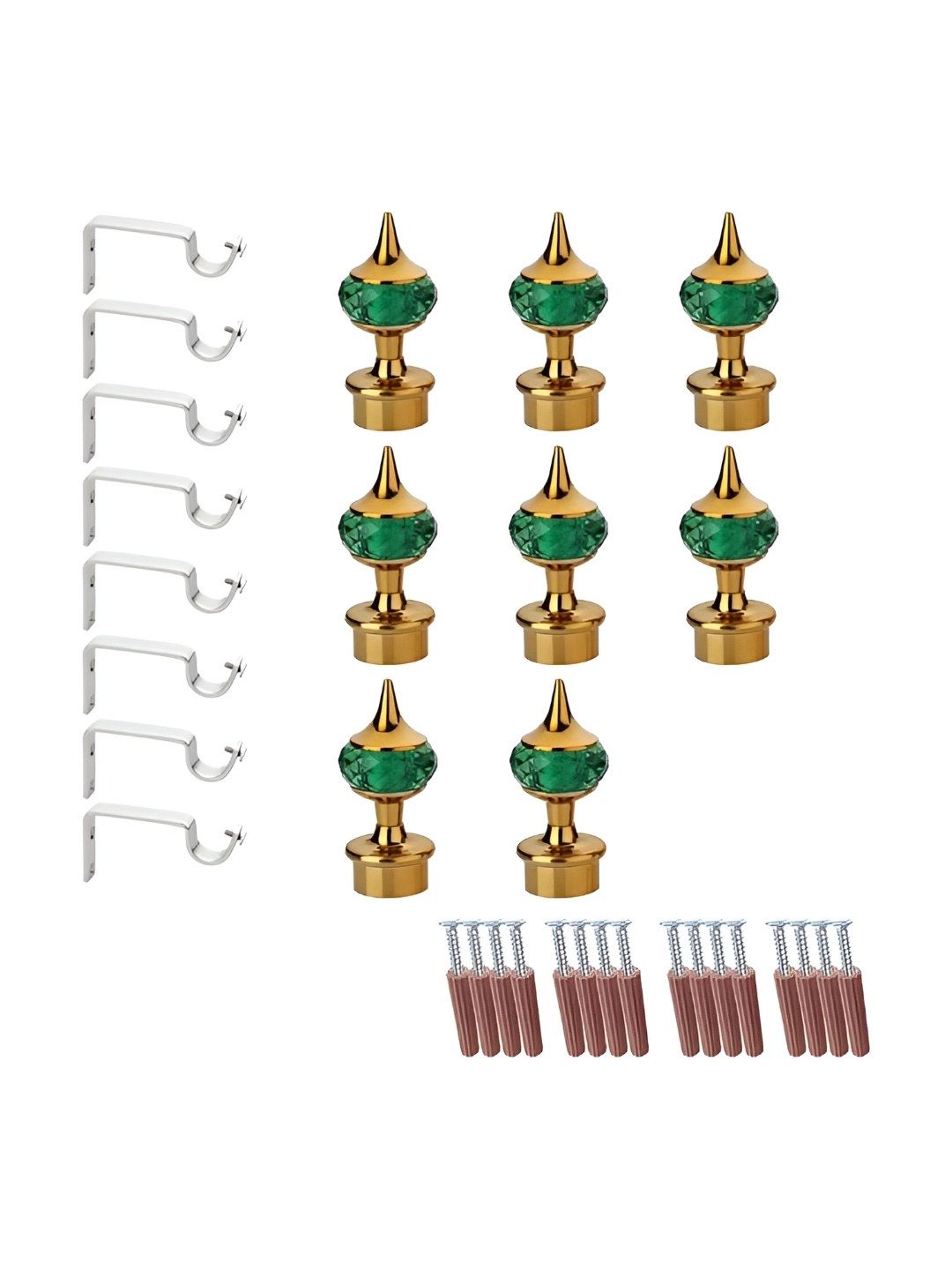 

GLOXY 16 Pieces Green & Silver Aluminum Curtain Rods & Brackets