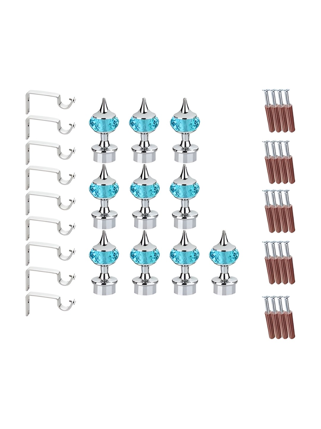 

GLOXY 20 Pieces Turquoise Blue & Silver Aluminum Curtain Rods & Brackets