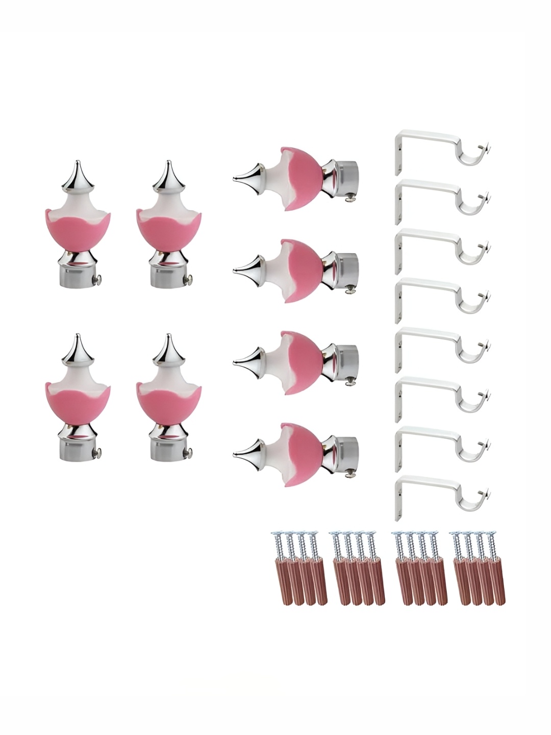 

GLOXY 16 Pieces Pink & Silver Aluminum Curtain Rods & Brackets