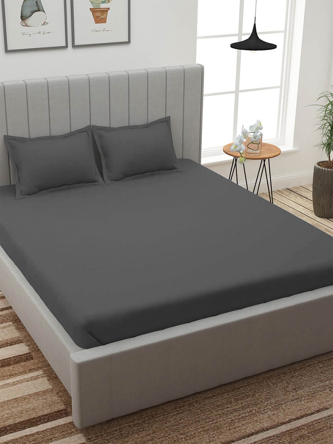 

ROMEE Grey 150 TC Queen Bedsheet with 2 Pillow Covers