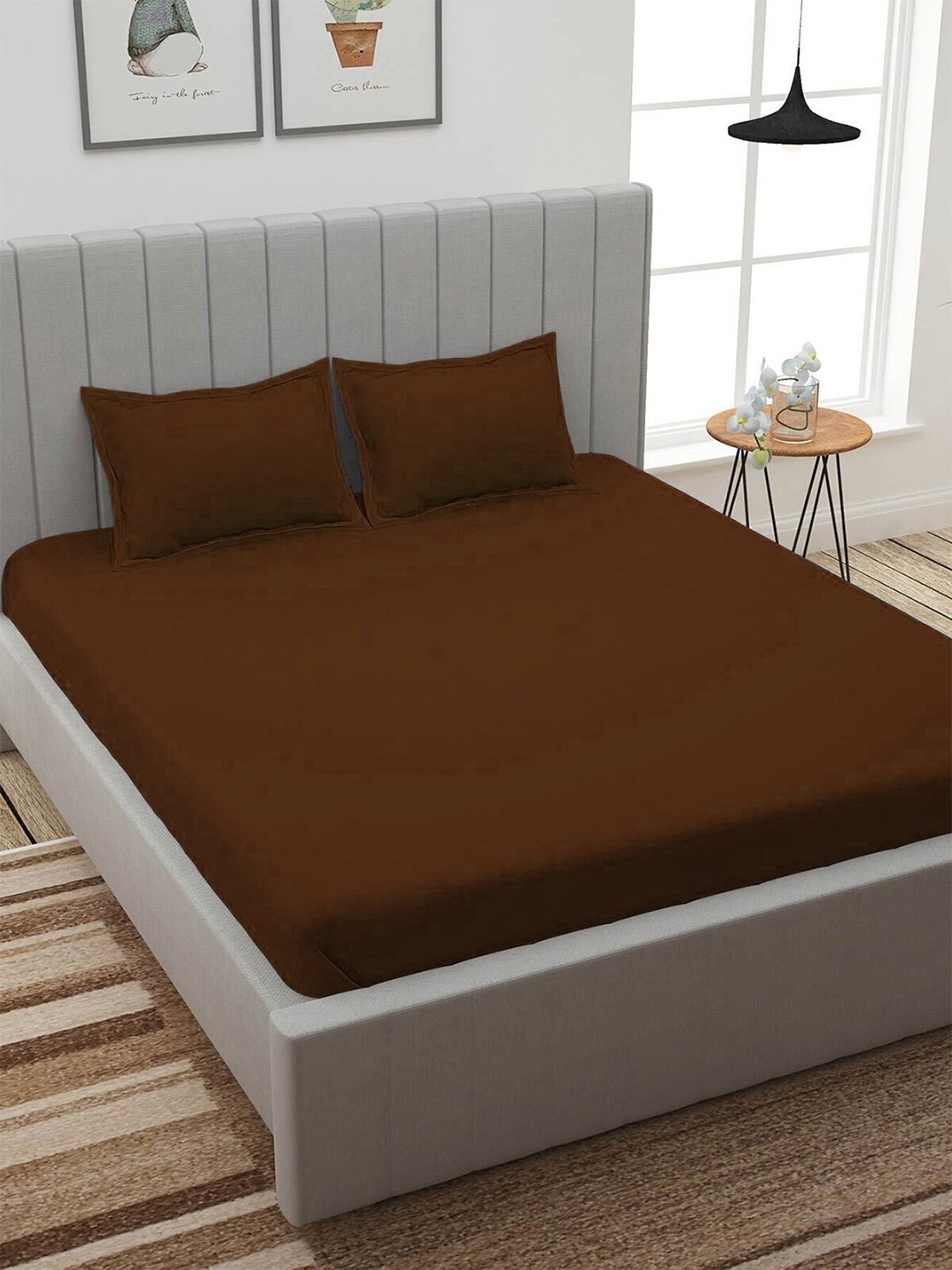 

ROMEE Coffee Brown 150 TC Fitted Queen Bedsheet Set