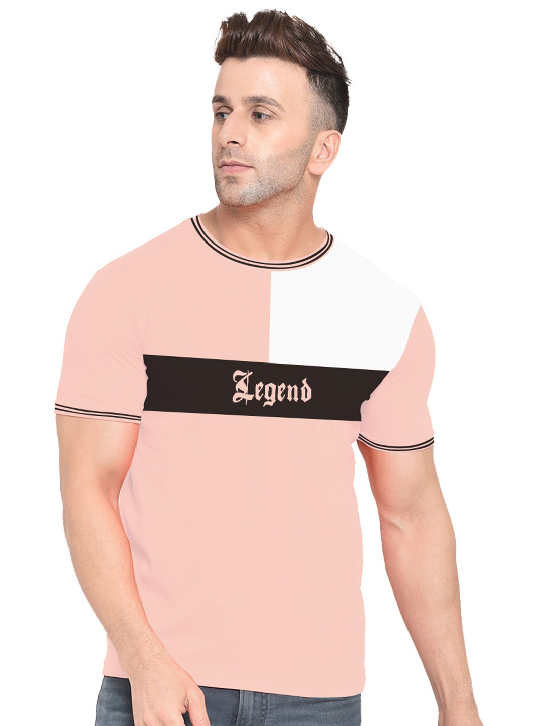 

BAESD Colourblocked Printed Round Neck Short Sleeves Cotton T-shirt, Pink