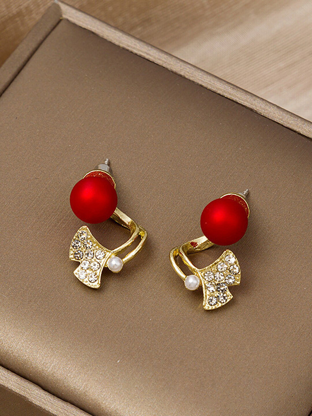 

FIMBUL Gold-Plated CZ Studded Earrings, Red