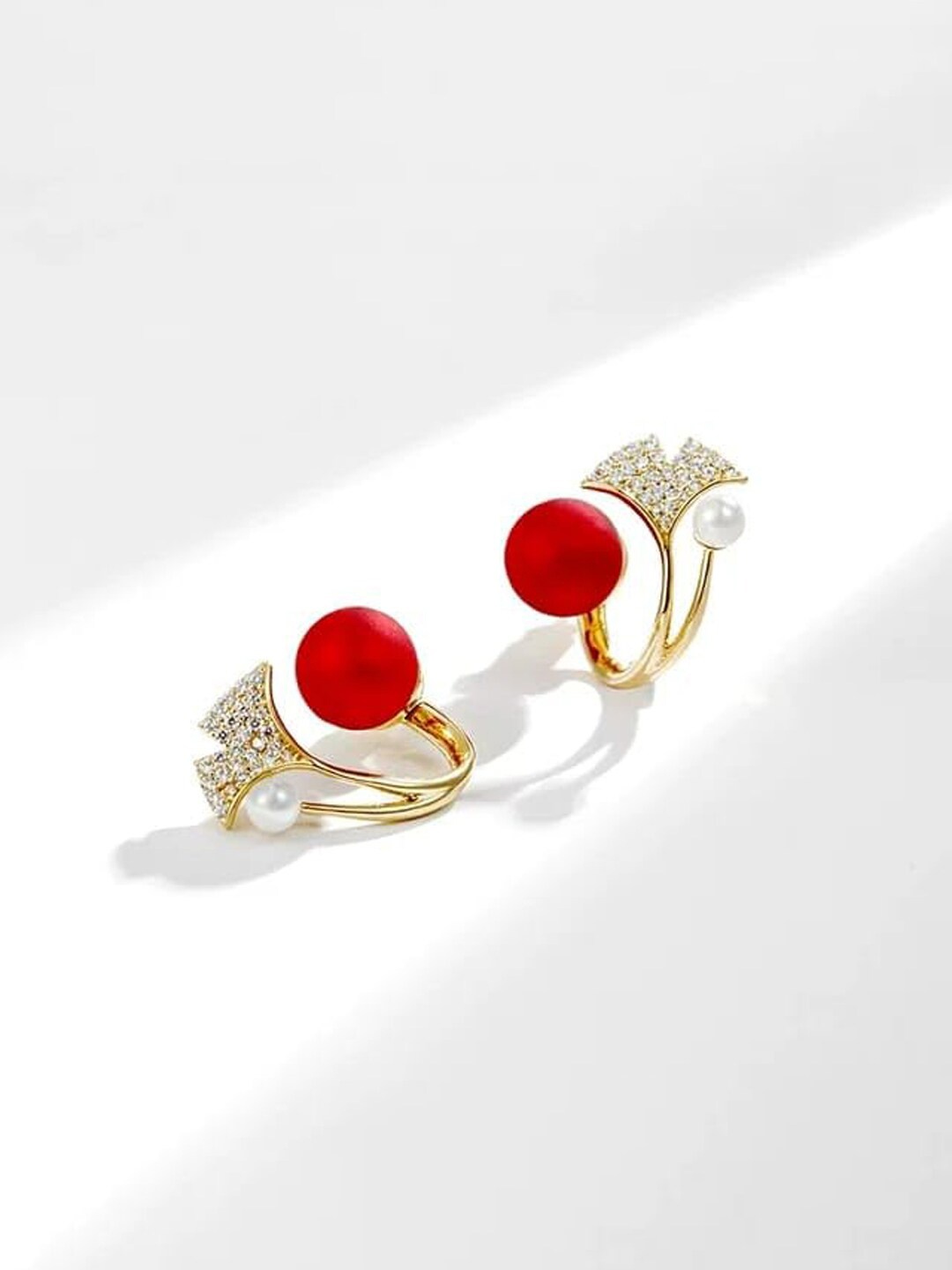 

FIMBUL Gold-Plated CZ Studded Earrings, Red