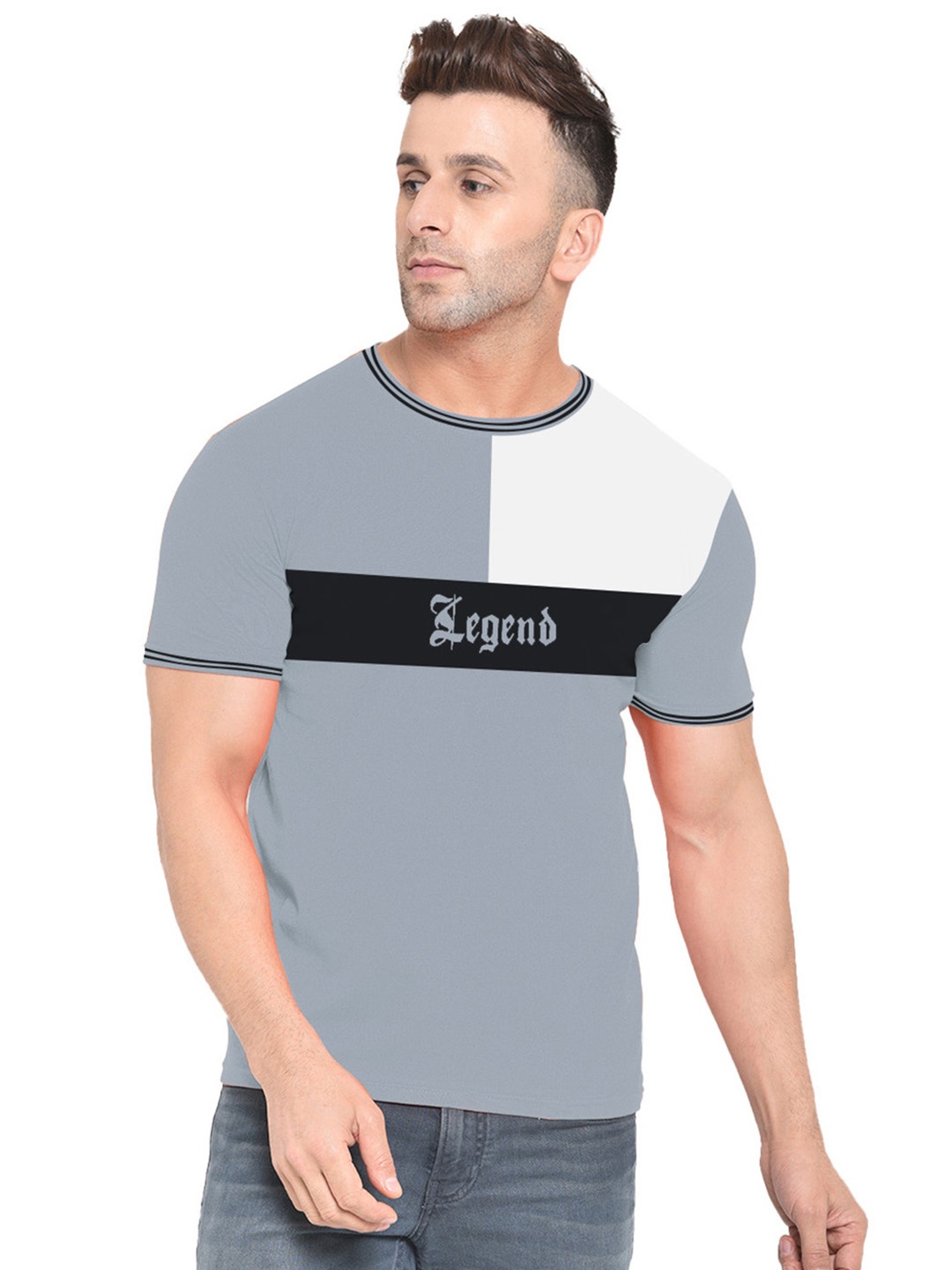 

BAESD Colourblocked Cotton Casual T-shirt, Grey