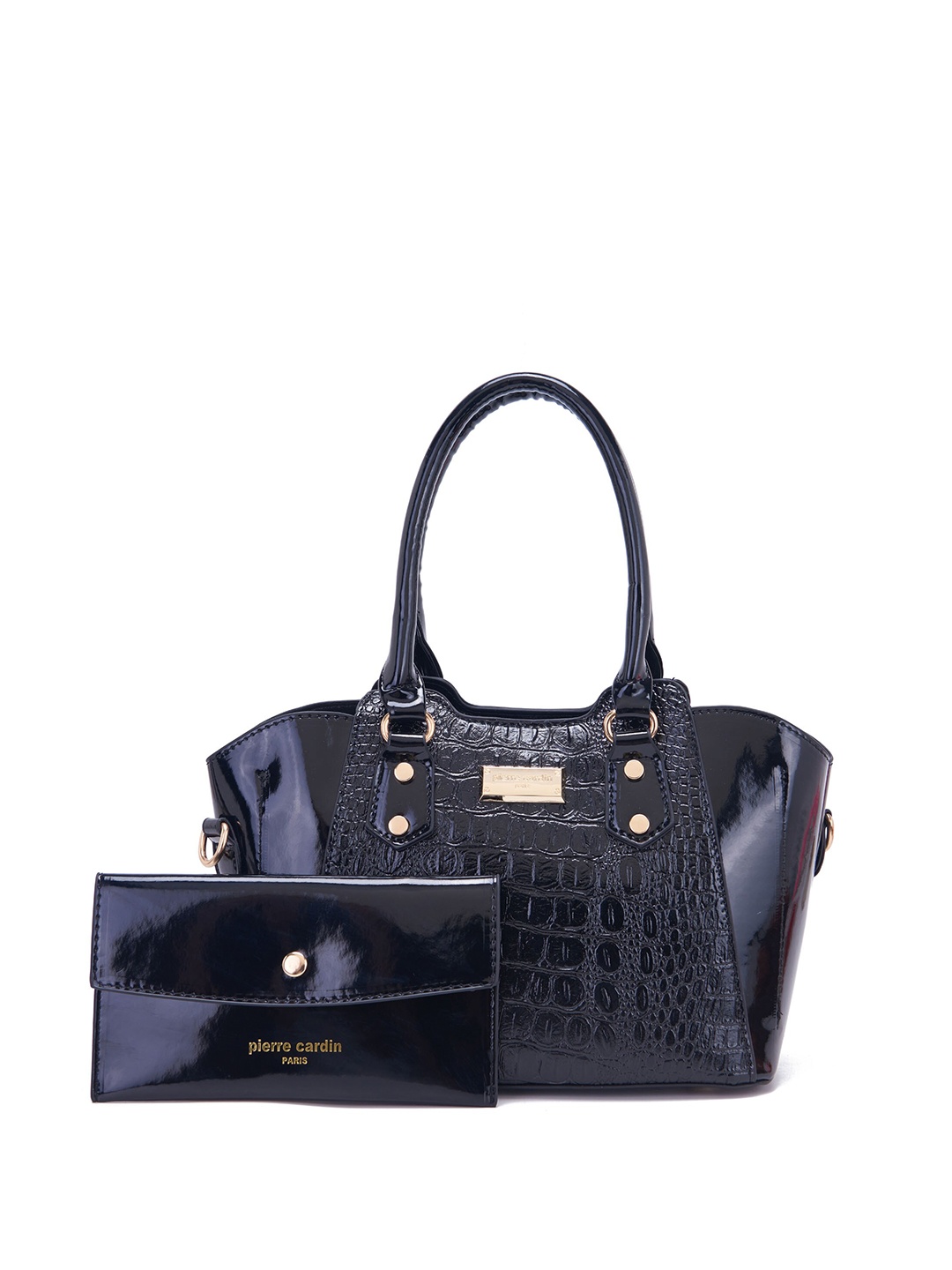 

pierre cardin Textured Structured Handheld Bag With Pouch, Black