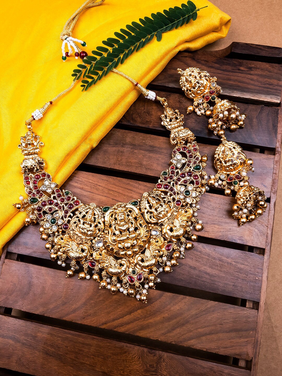 

StileAdda Gold-Plated Stone Studded & Beaded Temple Jewellery Set