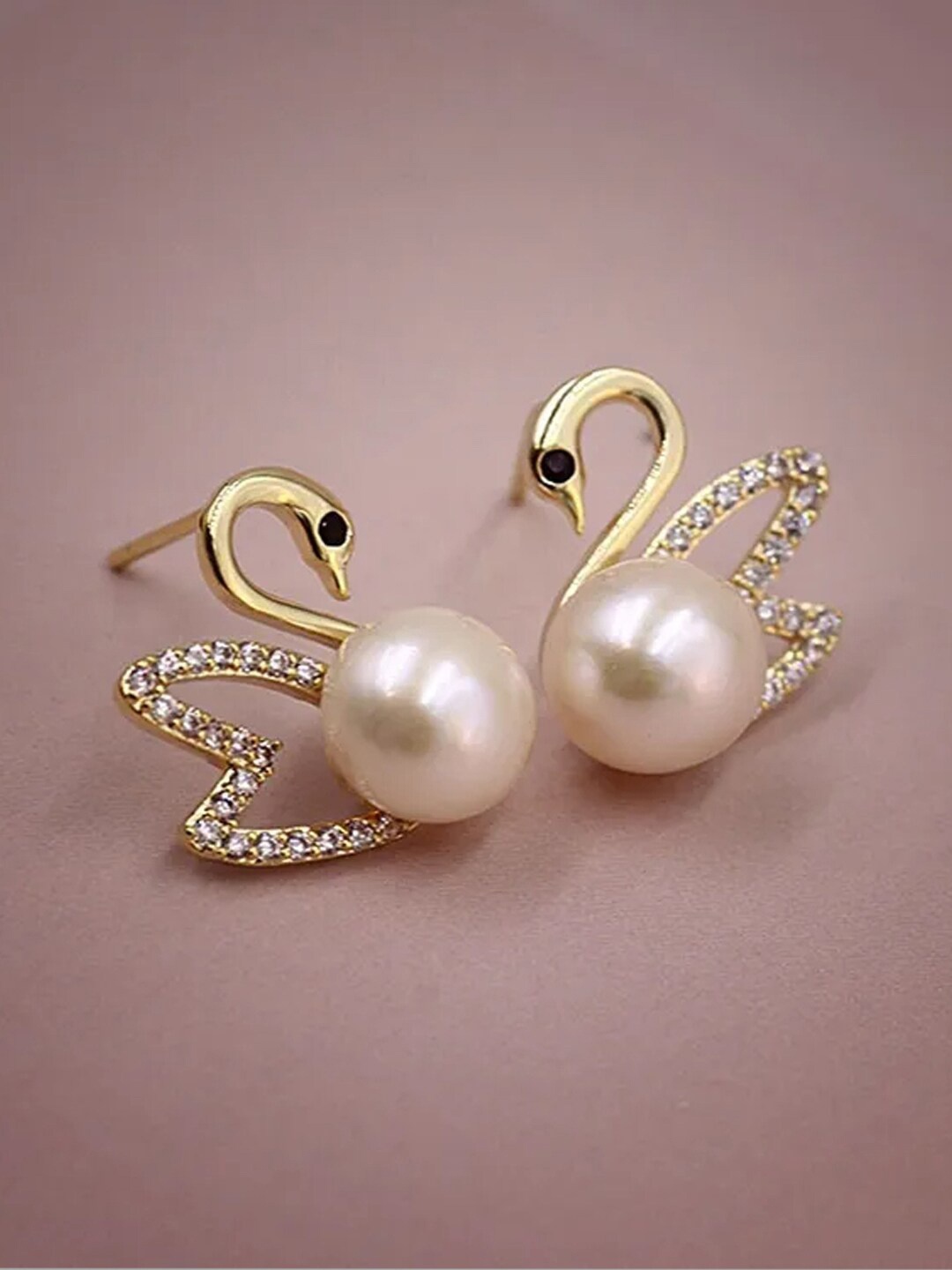 

VAGHBHATT Stainless Steel Gold-Plated Pearls Studded & Beaded Studs Earrings