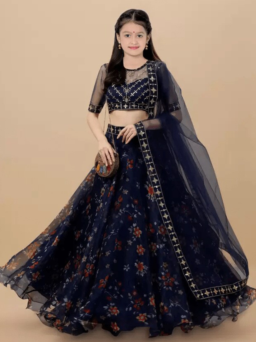 

BAESD Girls Embellished Organza Semi-Stitched Lehenga & Unstitched Blouse With Dupatta, Blue
