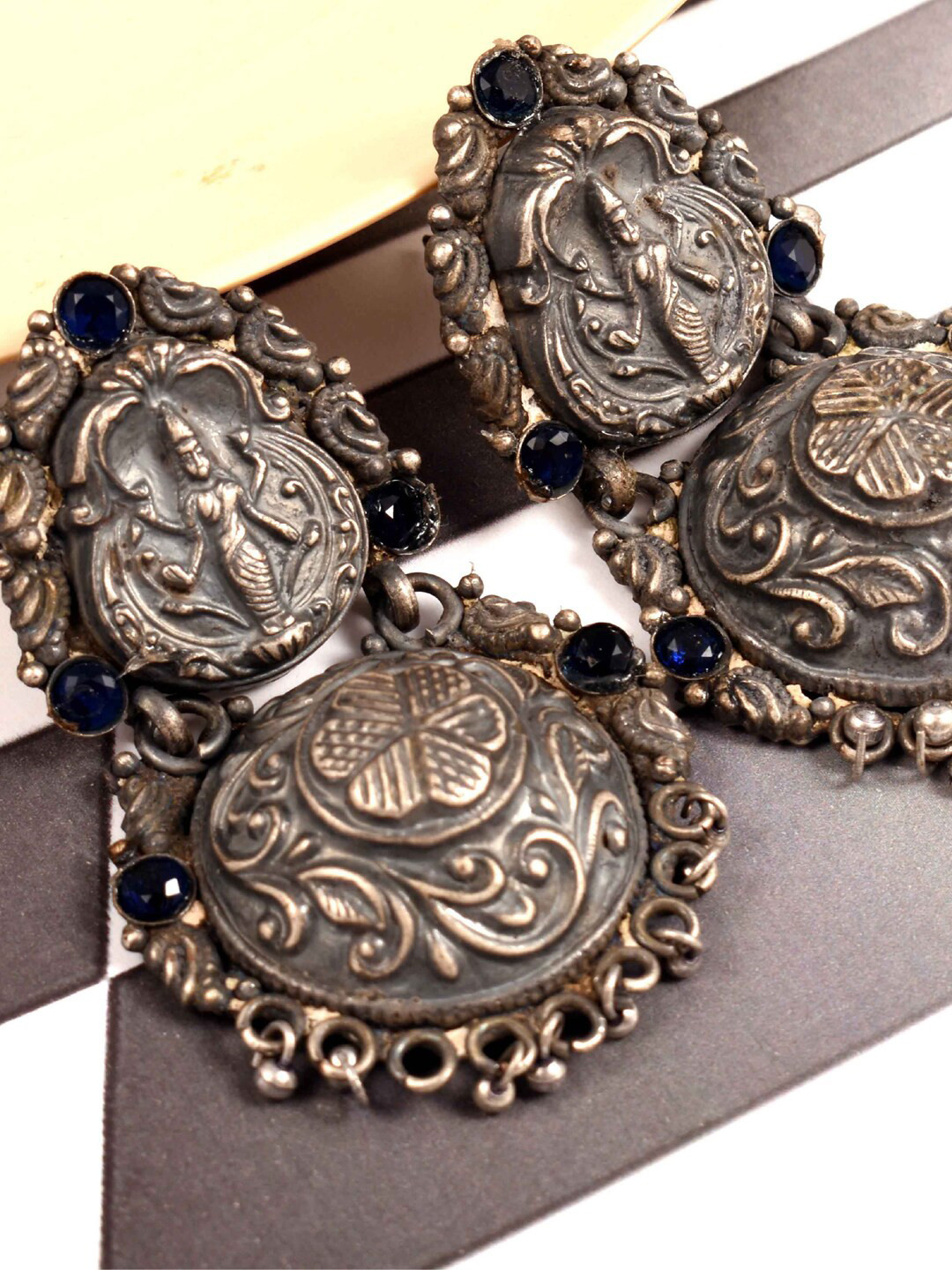 

VIRAASI Silver-Plated Contemporary Oxidised Drop Earrings