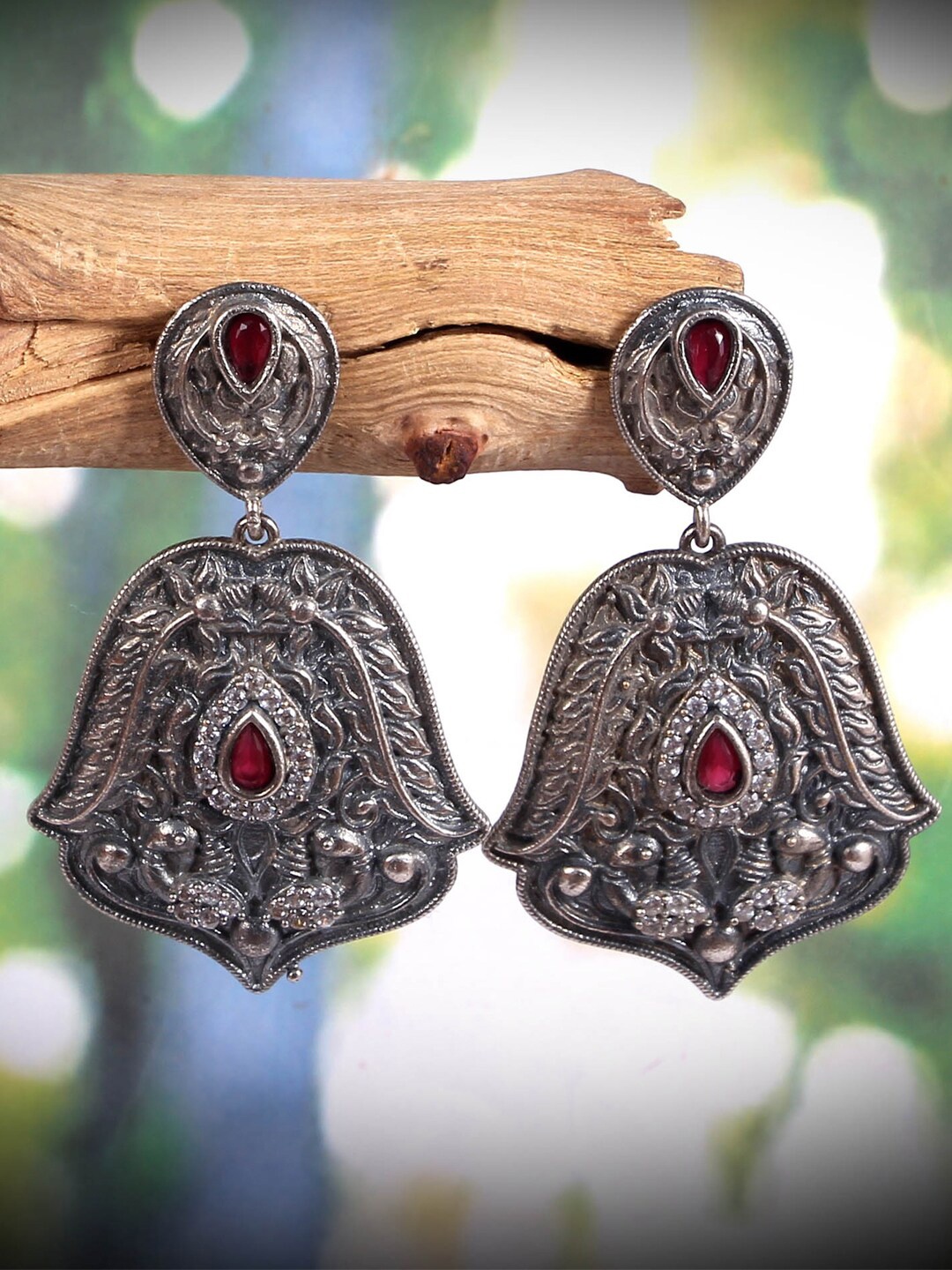 

VIRAASI Silver-Plated Contemporary Oxidised Drop Earrings