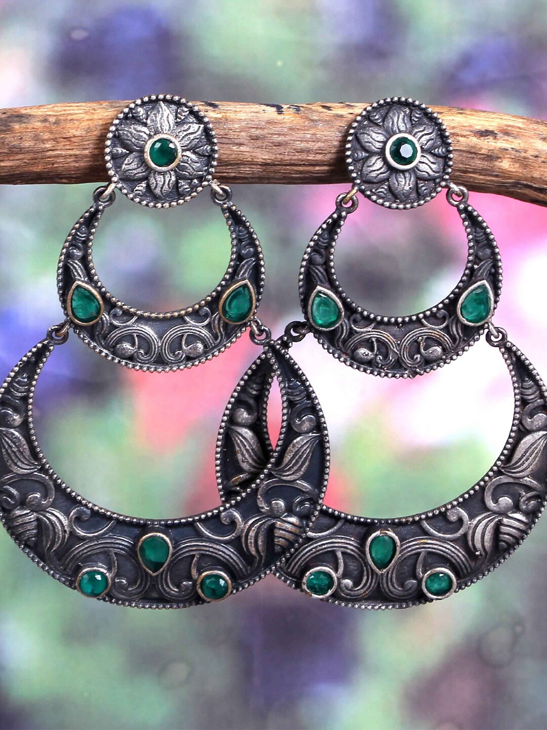 

VIRAASI Silver-Plated Contemporary Oxidised Chandbalis