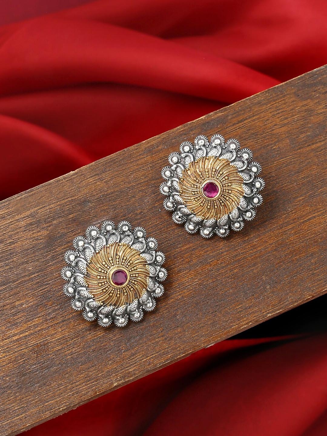 

VIRAASI Stone-Studded Floral Studs Earrings, Silver