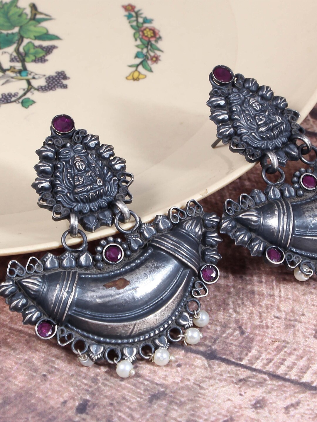 

VIRAASI Oxidised Stone-Studded Dangler Drop Earrings, Silver