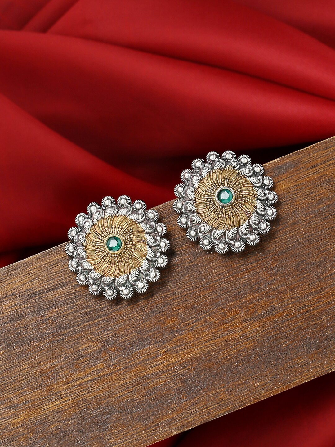 

VIRAASI Stone-Studded Floral Studs Earrings, Green
