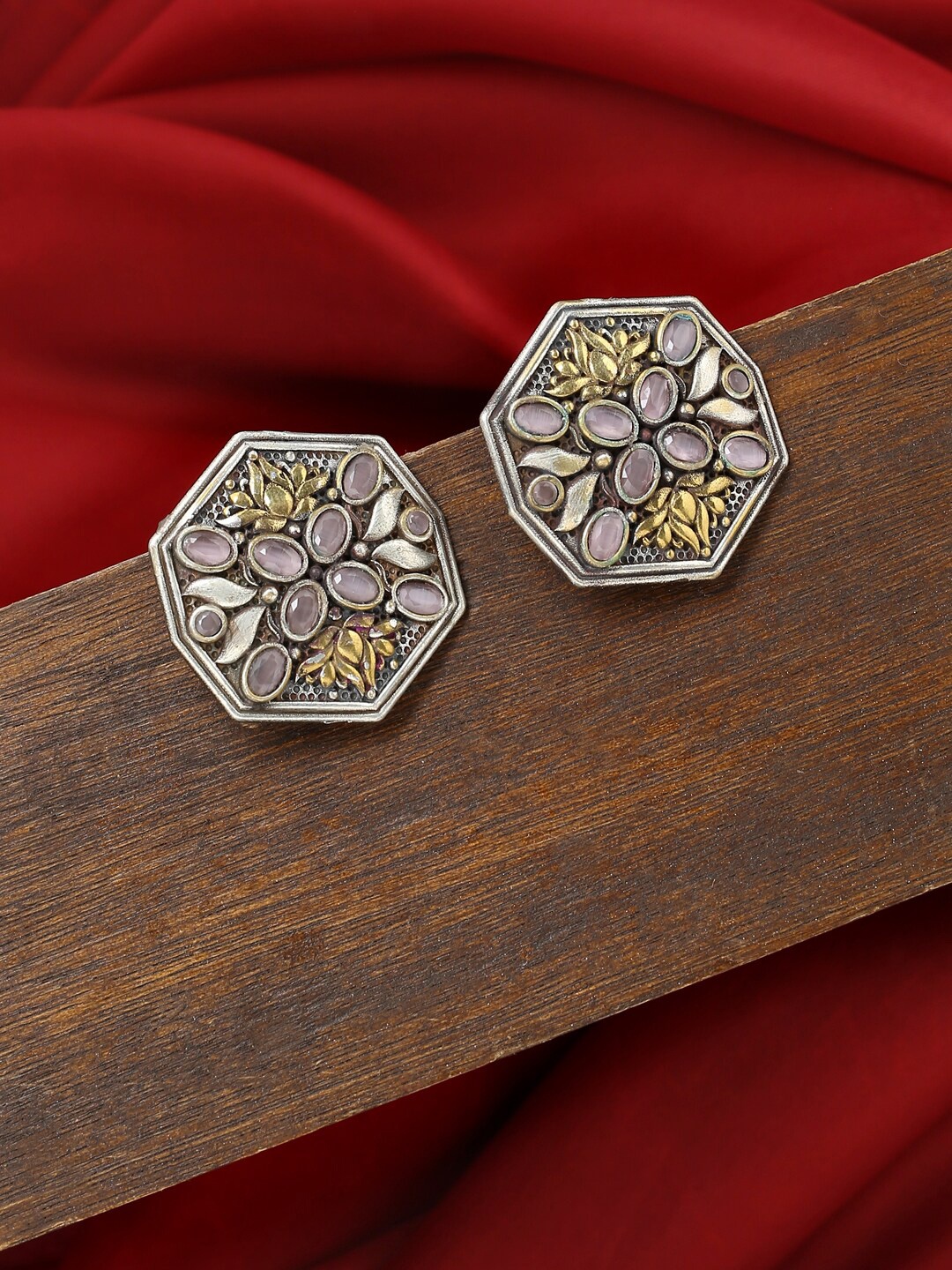 

VIRAASI Stone Studded Studs Earrings, Pink