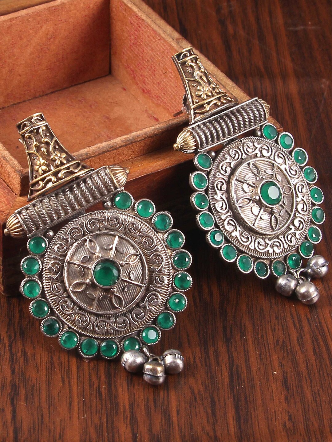 

VIRAASI Stone-Studded Dangler Drop Earrings, Green