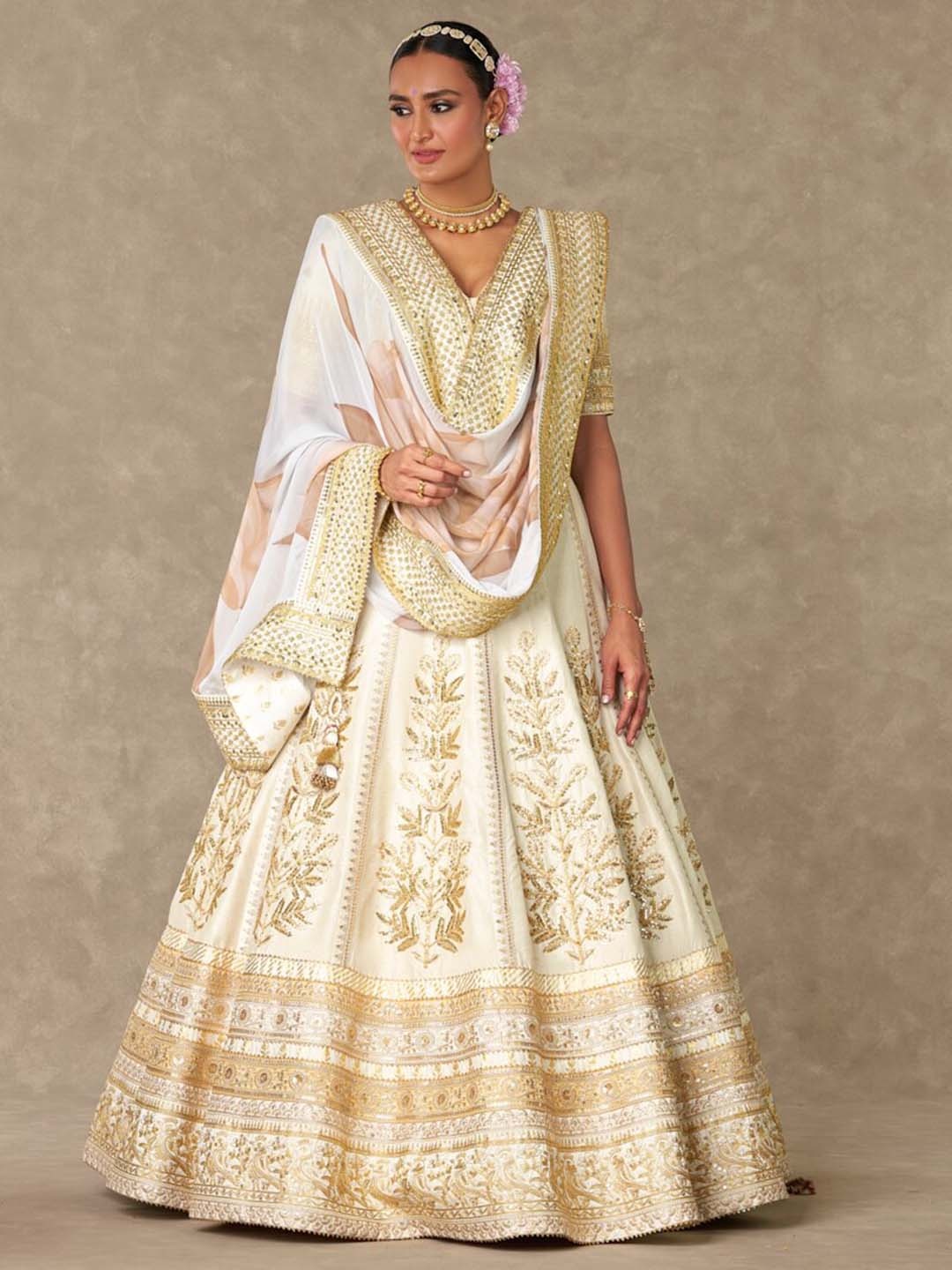 

Masaba Ethnic Motifs Embroidered Sequined Ready to Wear Lehenga & Blouse With Dupatta, White