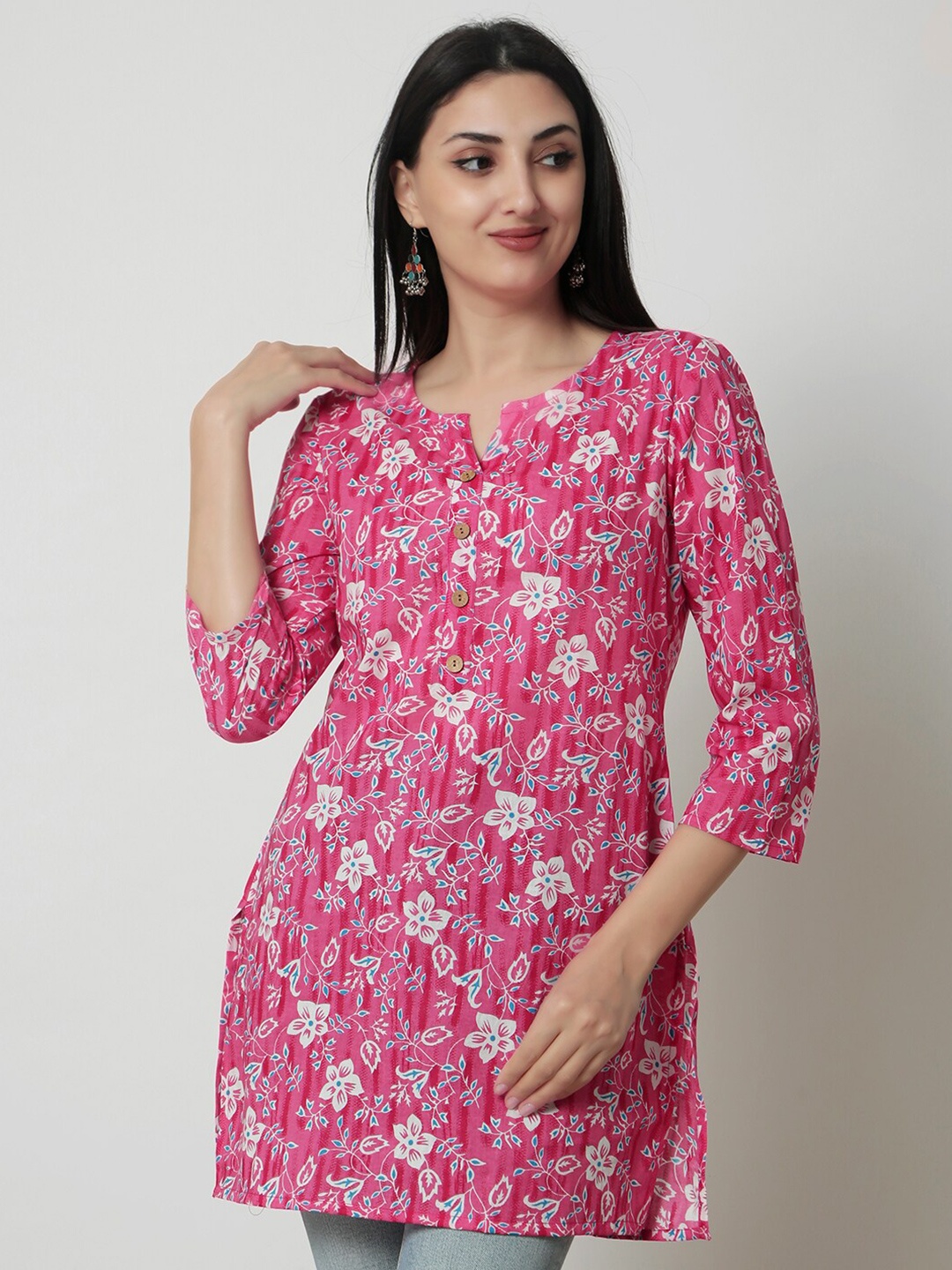 

KALINI Floral Printed Cotton A-Line Top, Pink