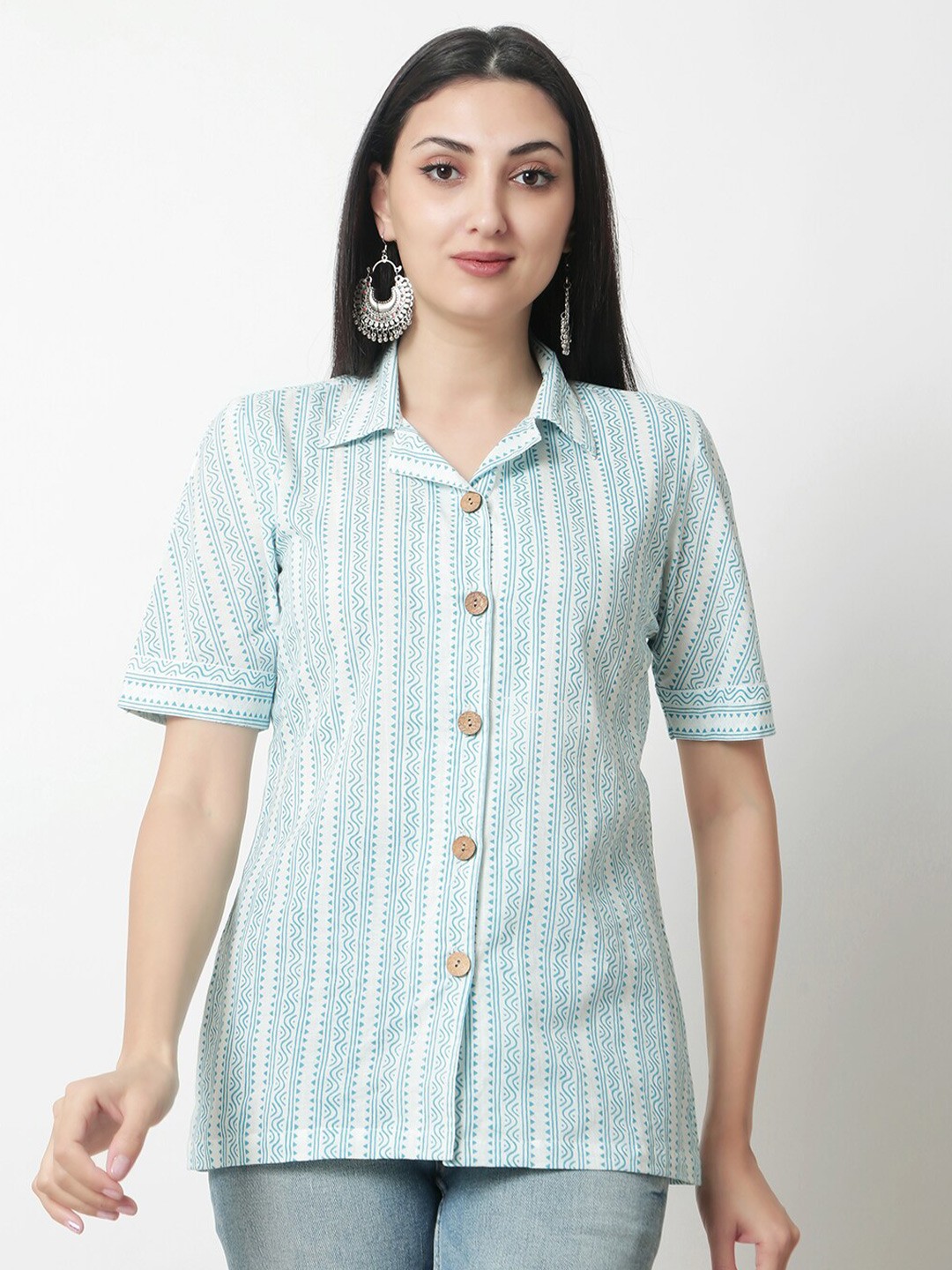 

KALINI Striped Cotton Shirt, Sea green