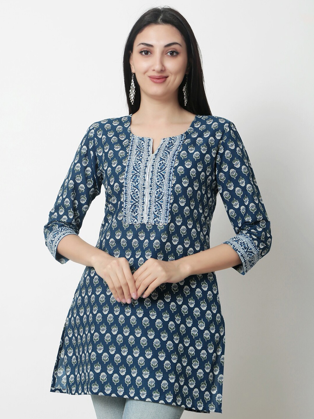 

KALINI Floral Print Cotton Top, Blue