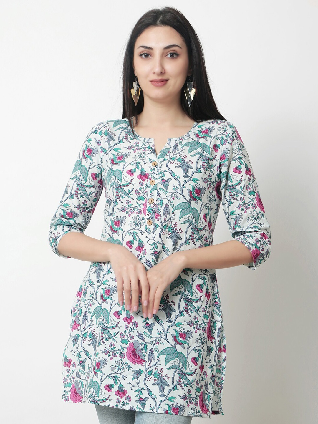 

KALINI Floral Printed Cotton Top, White