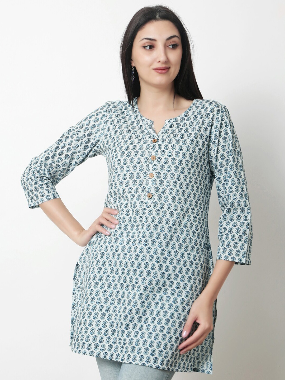

KALINI Floral Printed Cotton Top, Sea green
