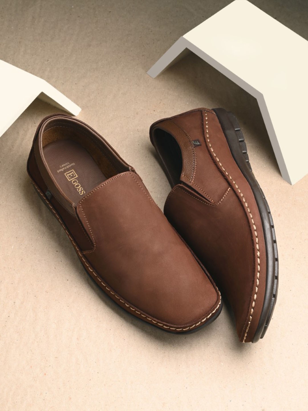 

Egoss Men Comfort Insole Genuine leather Slip-On Sneakers, Brown