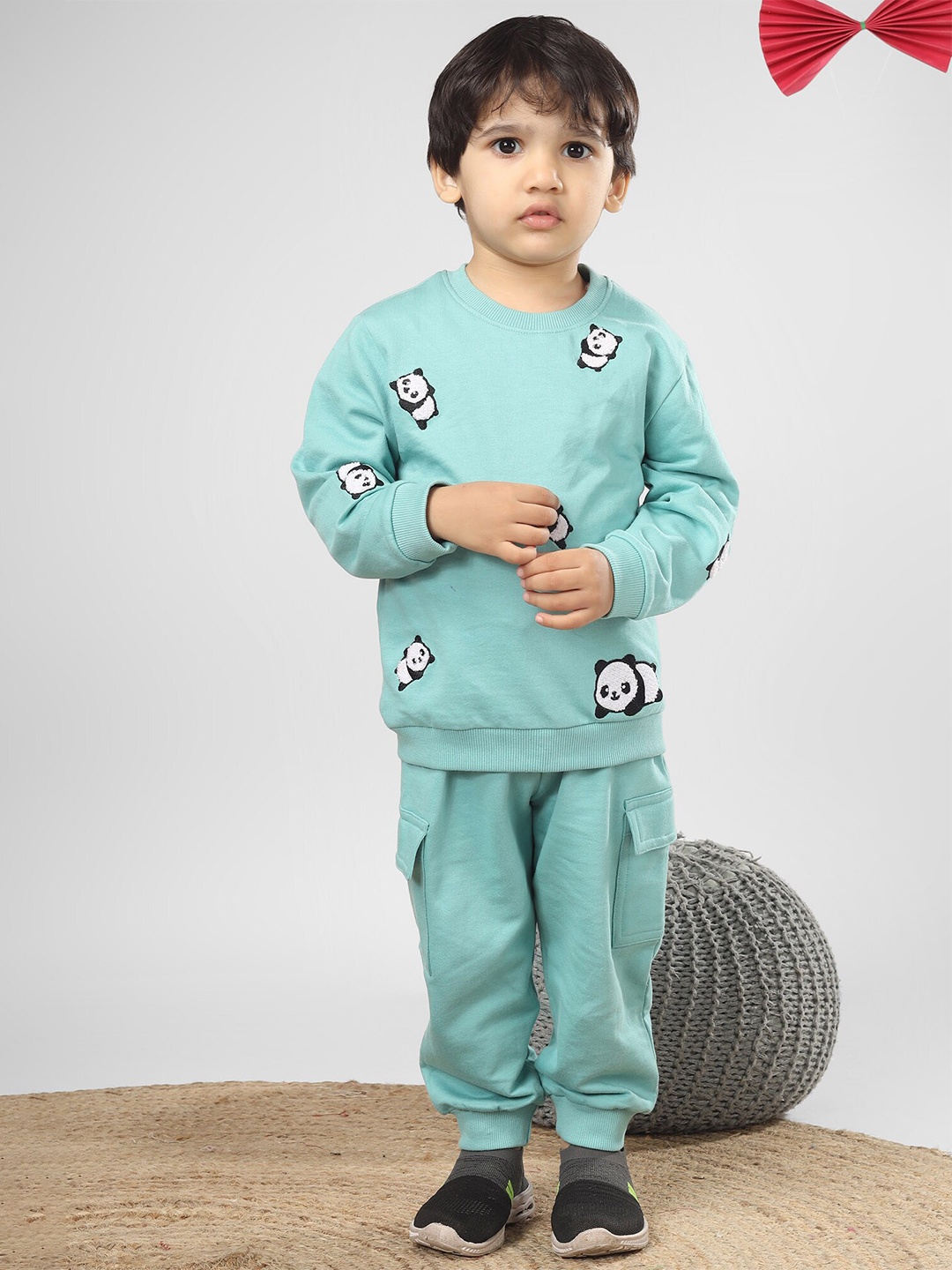 

Polka Tots Kids Graphic Printed Sweatshirt With Joggers, Sea green