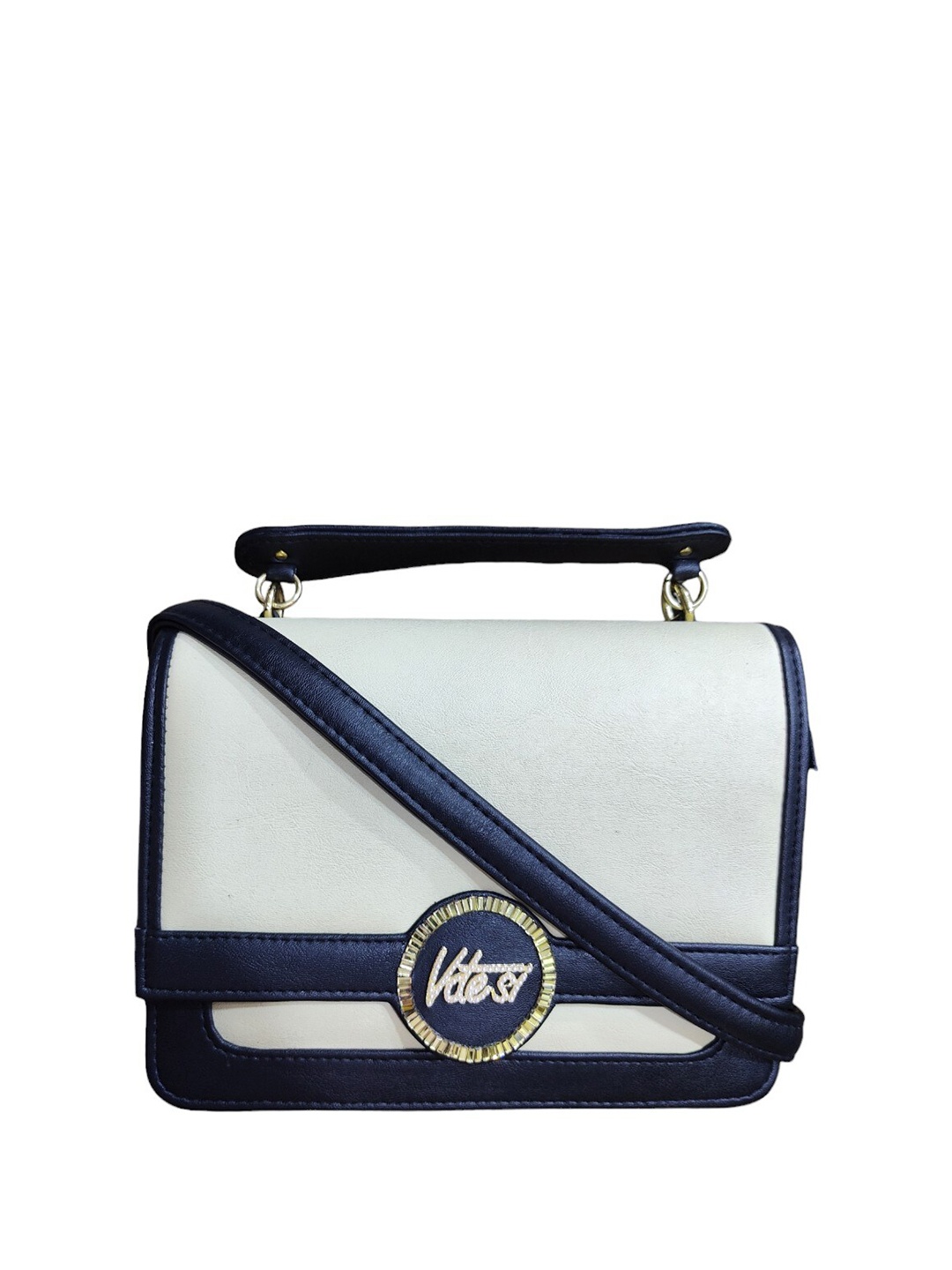 

Vdesi Colourblocked Structured Top Handle Flip bag, Black