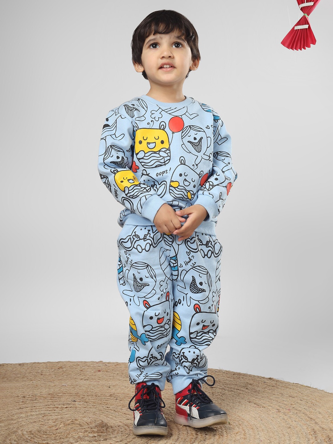 

Polka Tots Kids Conversational Printed Sweatshirt With Joggers, Blue
