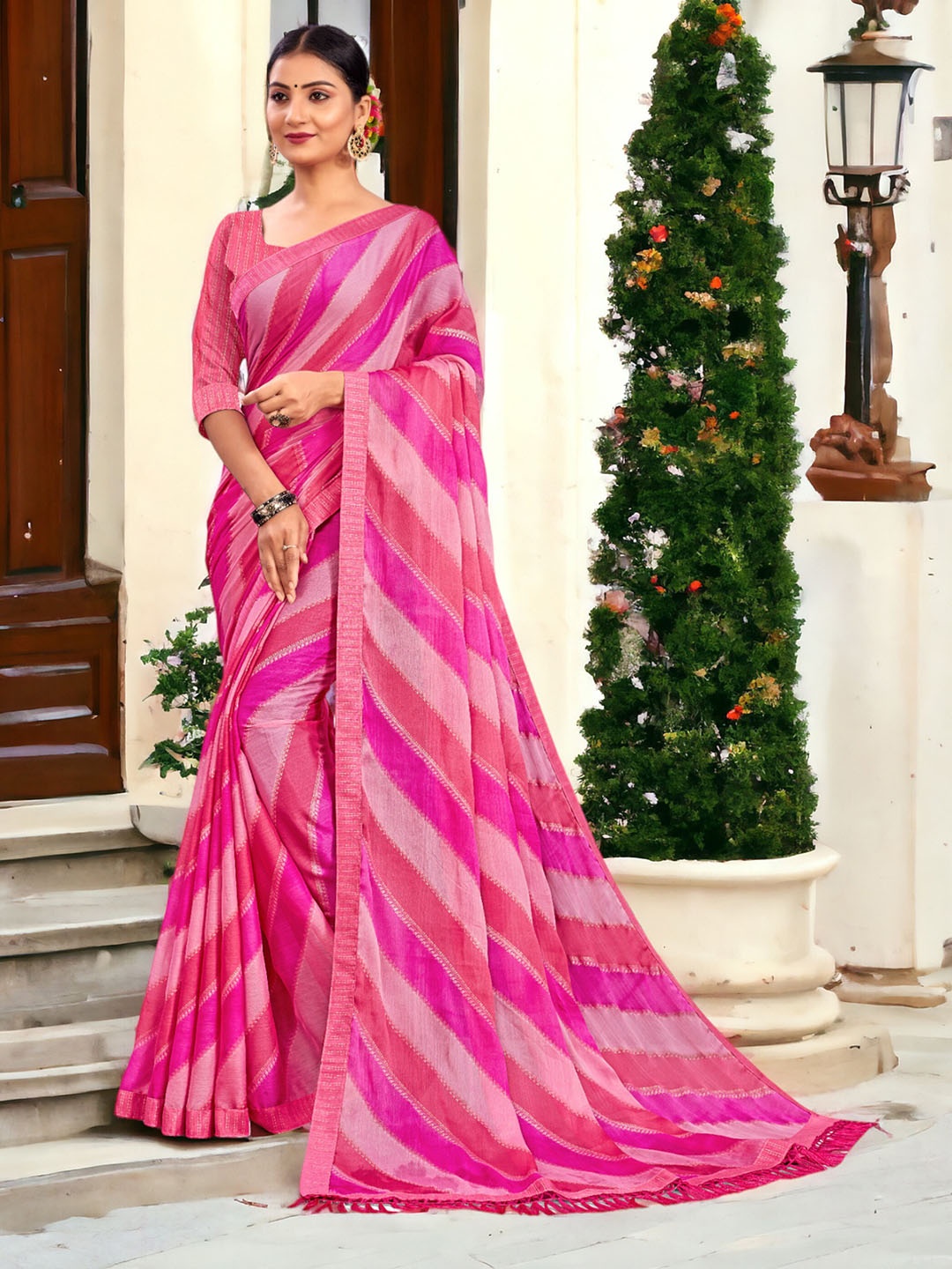 

DIVASTRI Leheriya Bandhani Saree, Pink