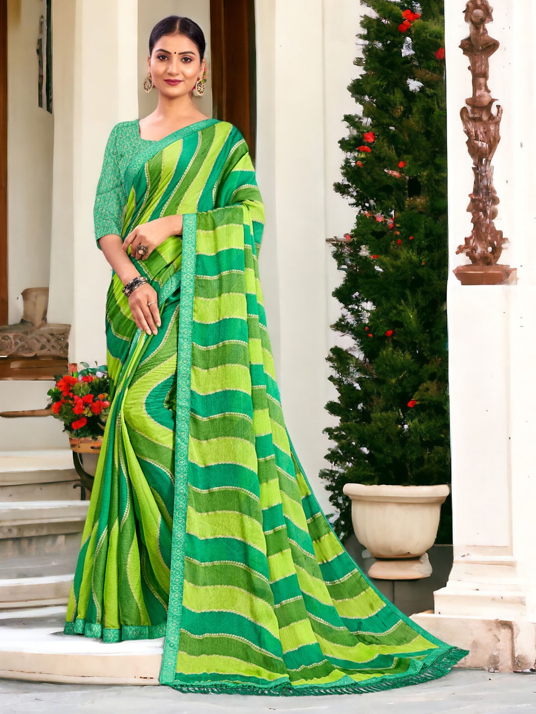

DIVASTRI Leheriya Bandhani Saree, Turquoise blue