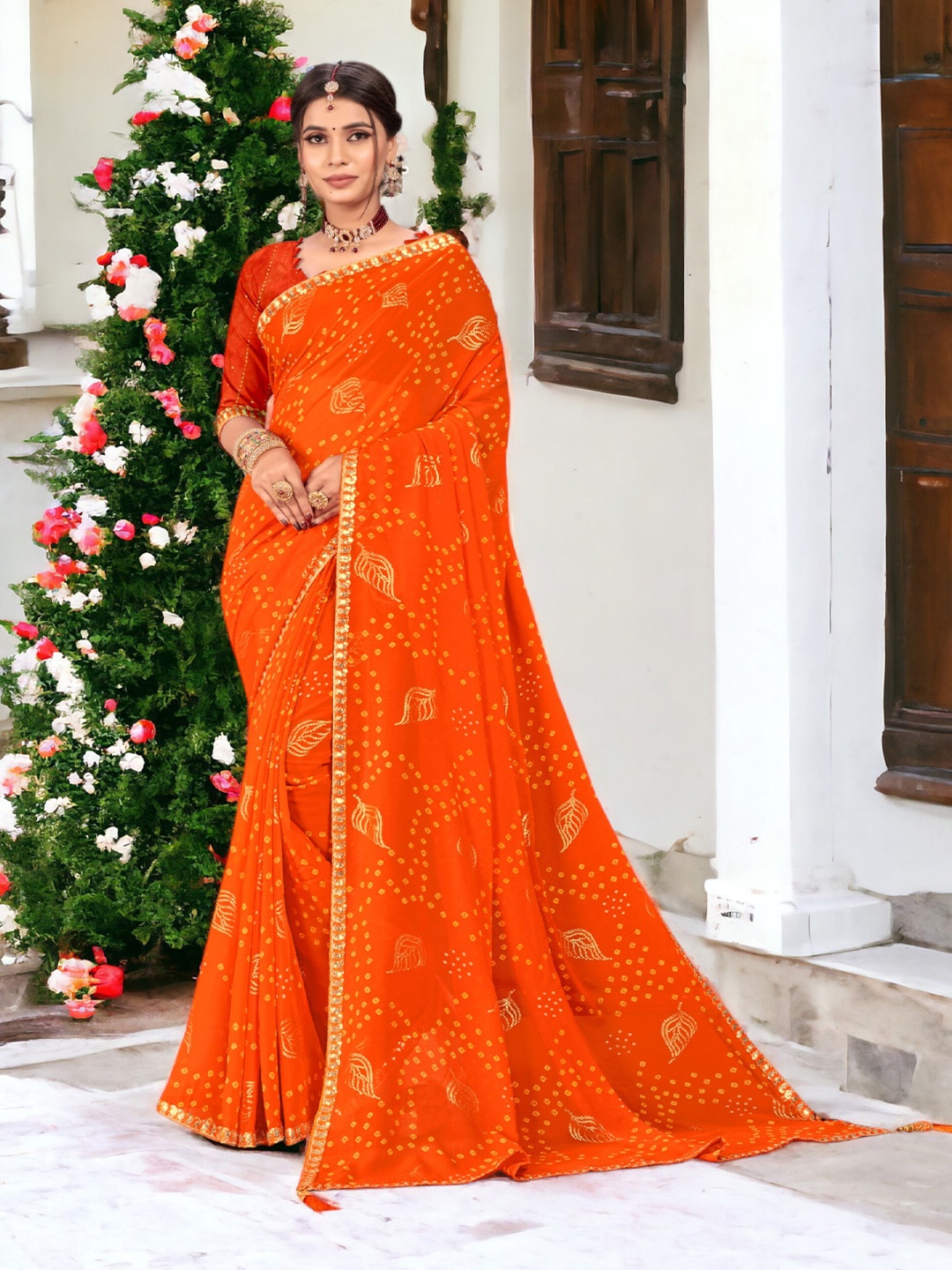 

DIVASTRI Bandhani Printed Saree, Orange