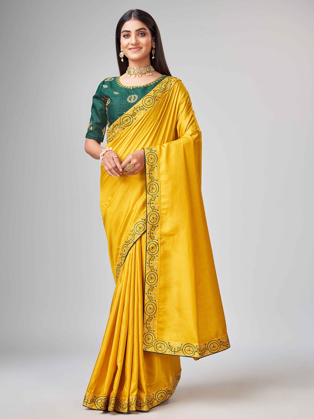 

Linza Floral Embroidered Ilkal Saree, Mustard