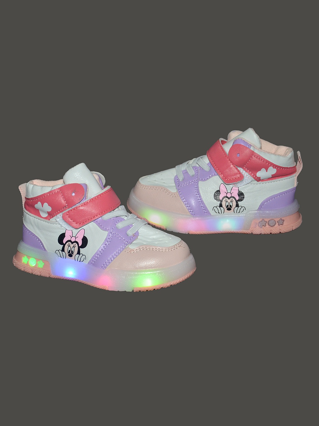 

FEETWELL SHOES Kids Minnie Mouse Printed LED Comfort Insole Lace-Up Sneakers, White