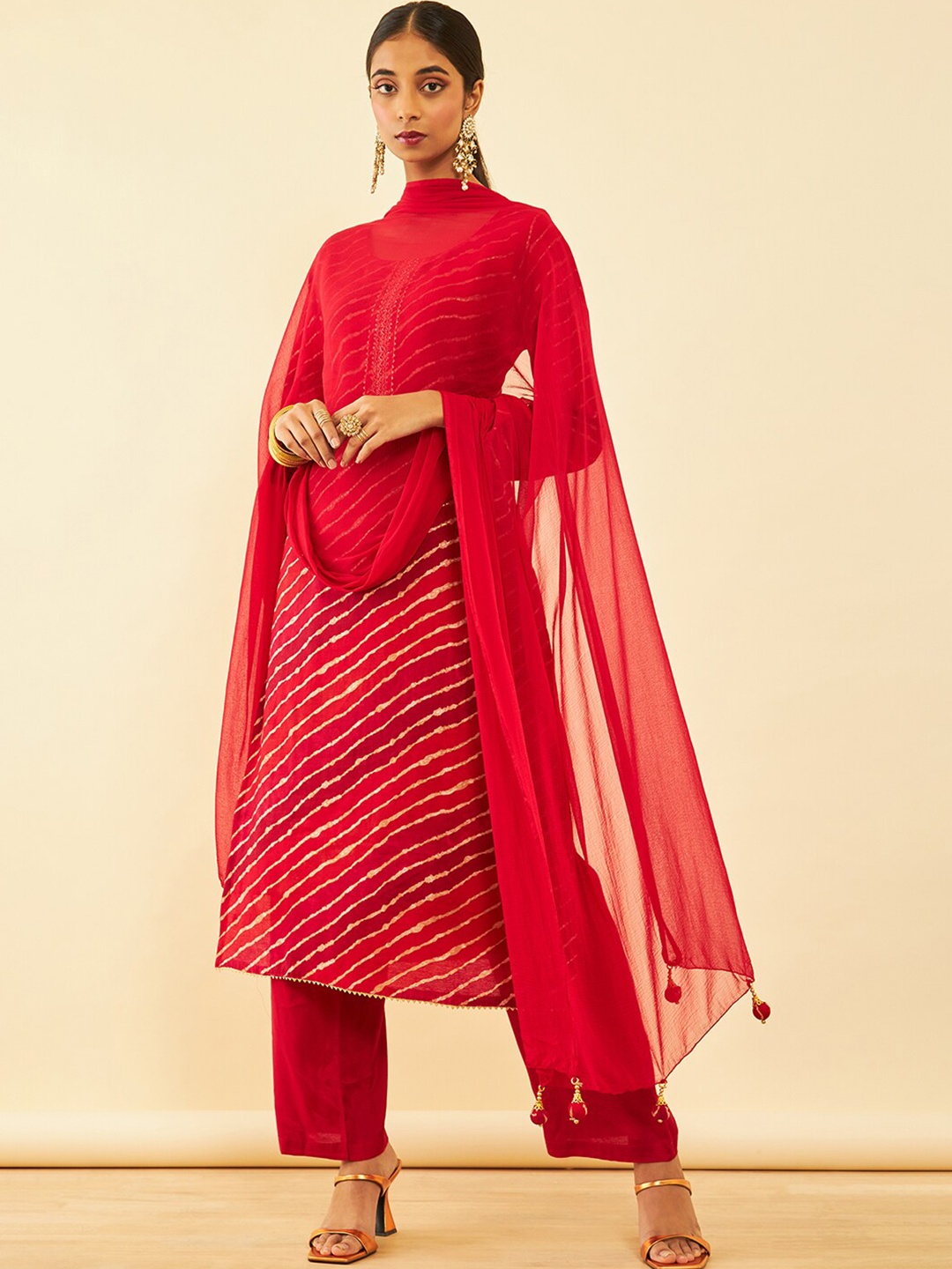 

Soch Leheriya Printed Thread Work Unstitched Dress Material, Red
