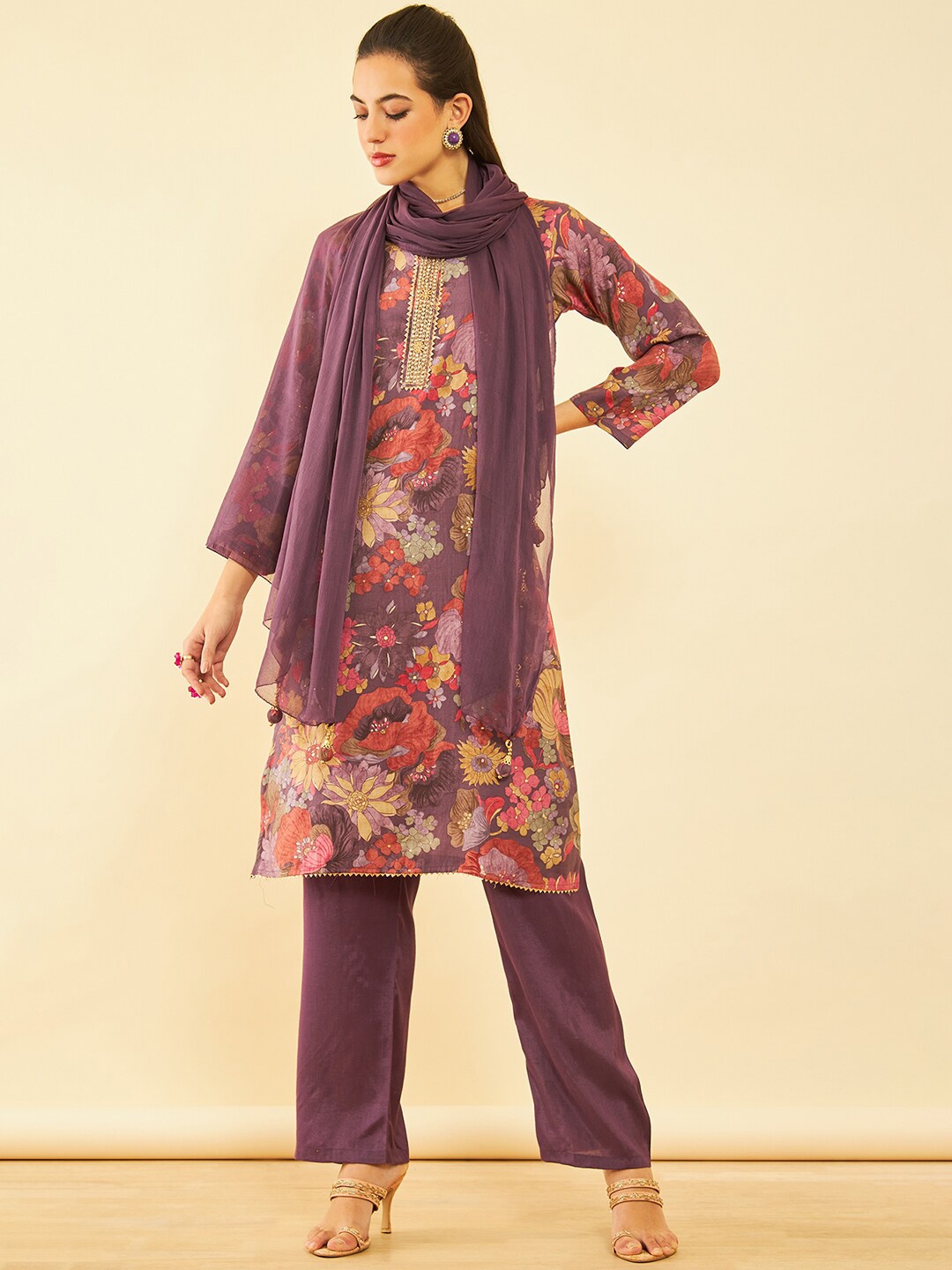 

Soch Floral Printed Unstitched Dress Material, Mauve