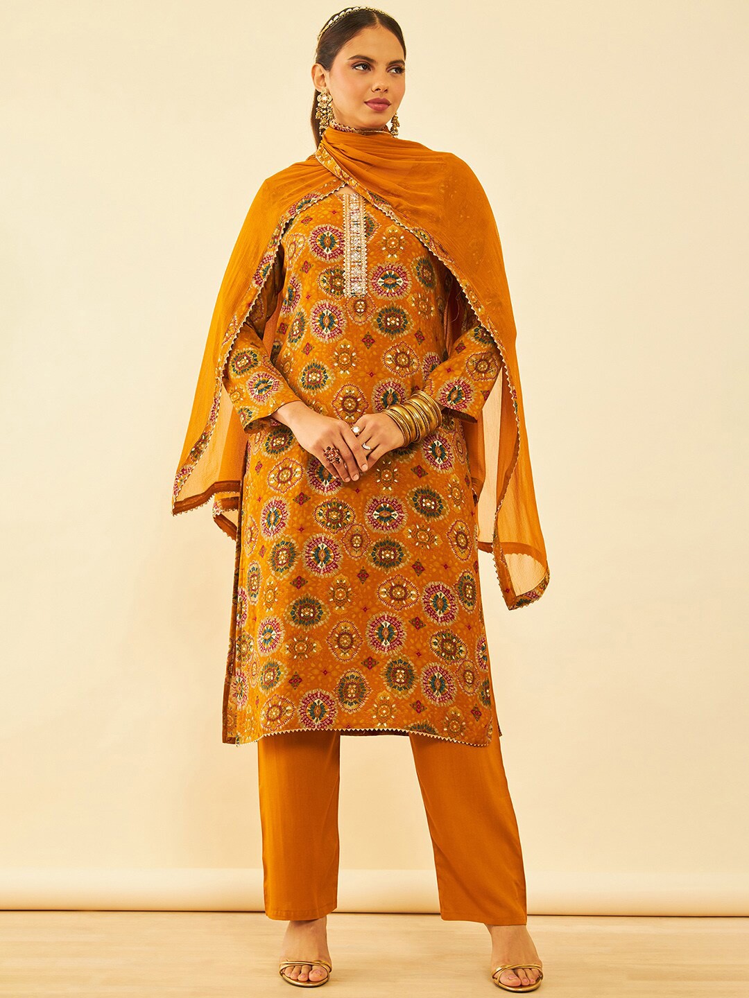 

Soch Abstract Printed Unstitched Dress Material, Mustard
