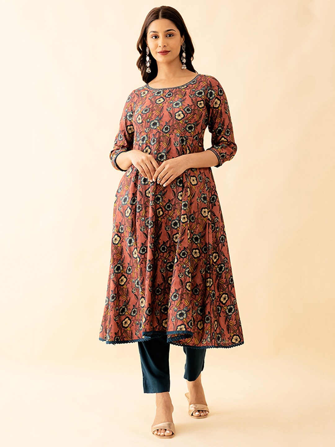 

Maybell Floral Printed Anarkali Kurta With Trouser, Maroon
