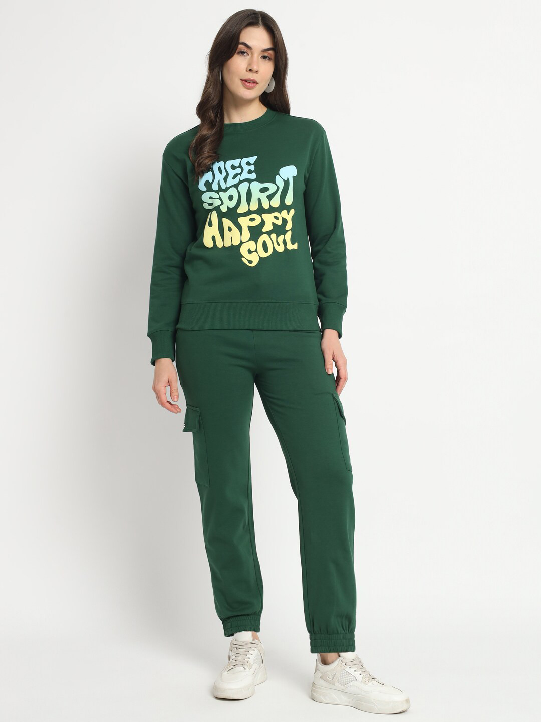 

VividArtsy Typography Printed Pure Cotton Sweatshirt With Trousers Co-Ords, Green