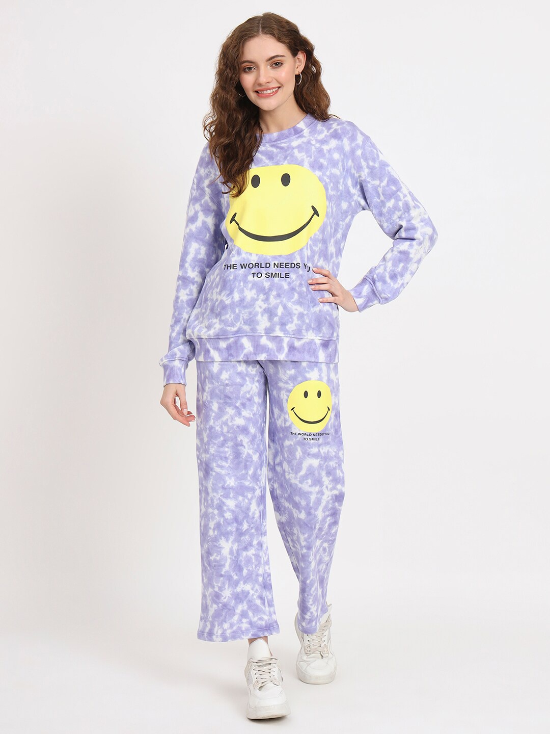 

VividArtsy Graphic Printed Pure Cotton Sweatshirt With Trousers Co-Ords, Purple