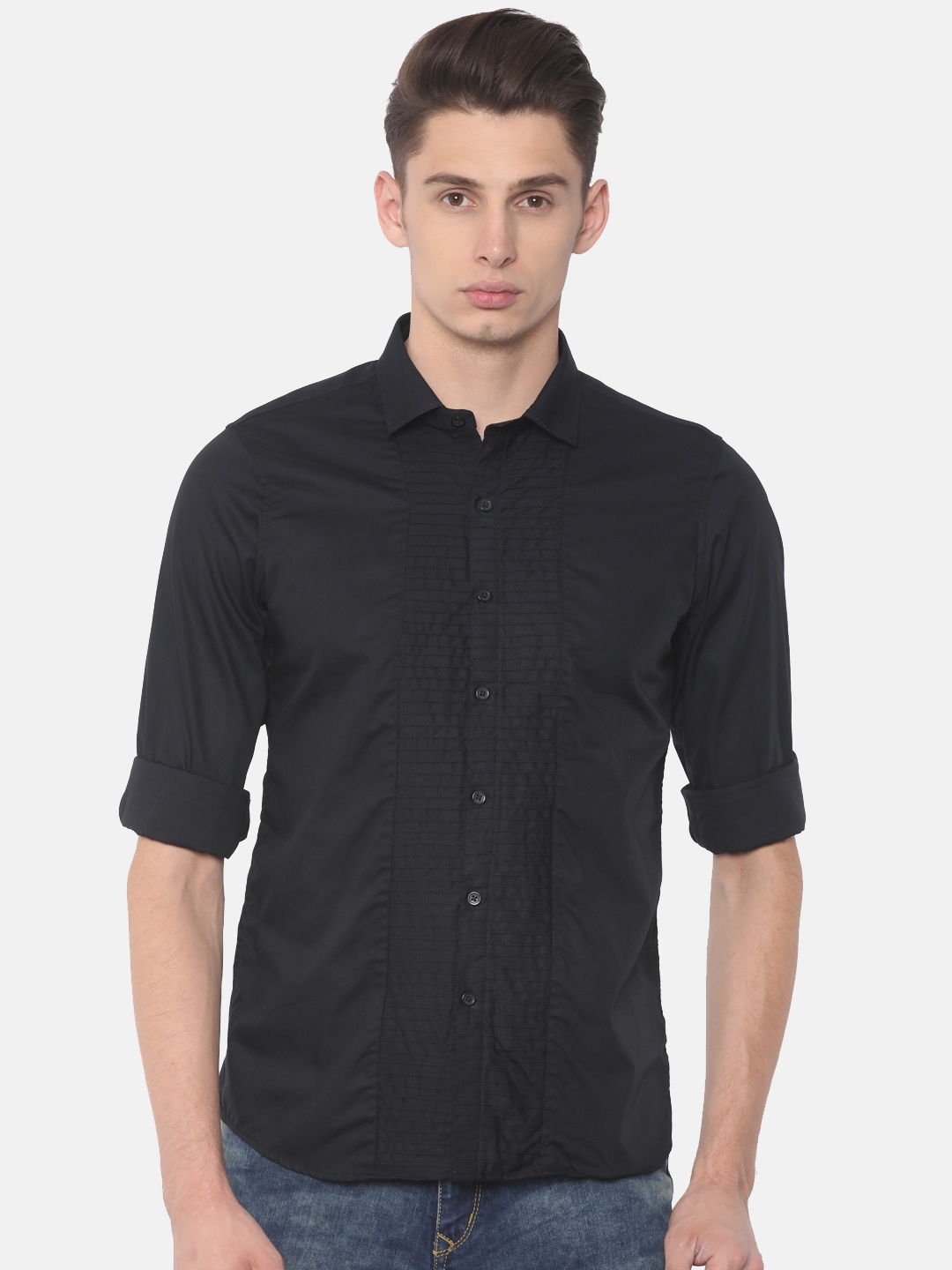 

Excalibur Men Black Slim Fit Solid Casual Shirt