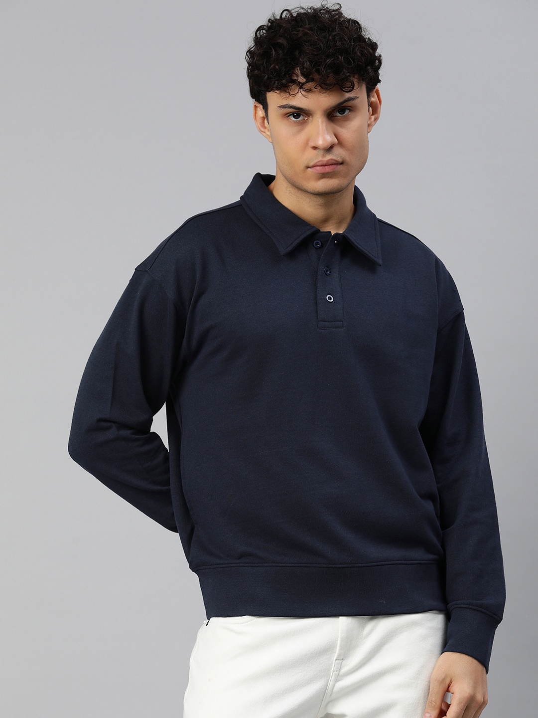 

Huetrap Men Solid Sweatshirt, Navy blue