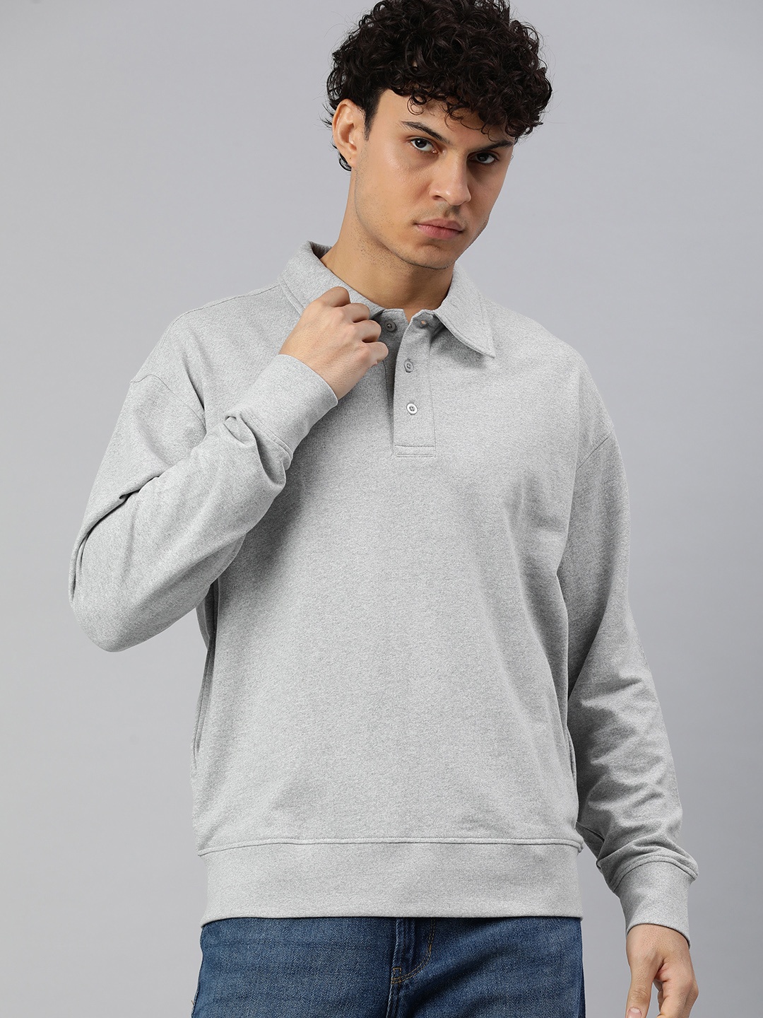 

Huetrap Men Solid Pullover Sweatshirt, Grey melange