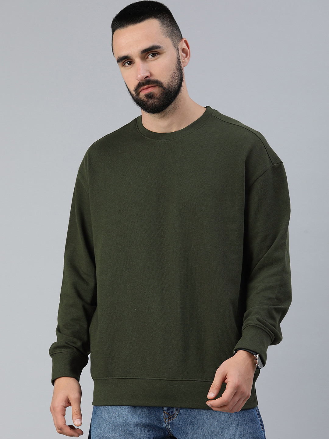 

Huetrap Men Solid Relaxed Fit Sweatshirt, Olive
