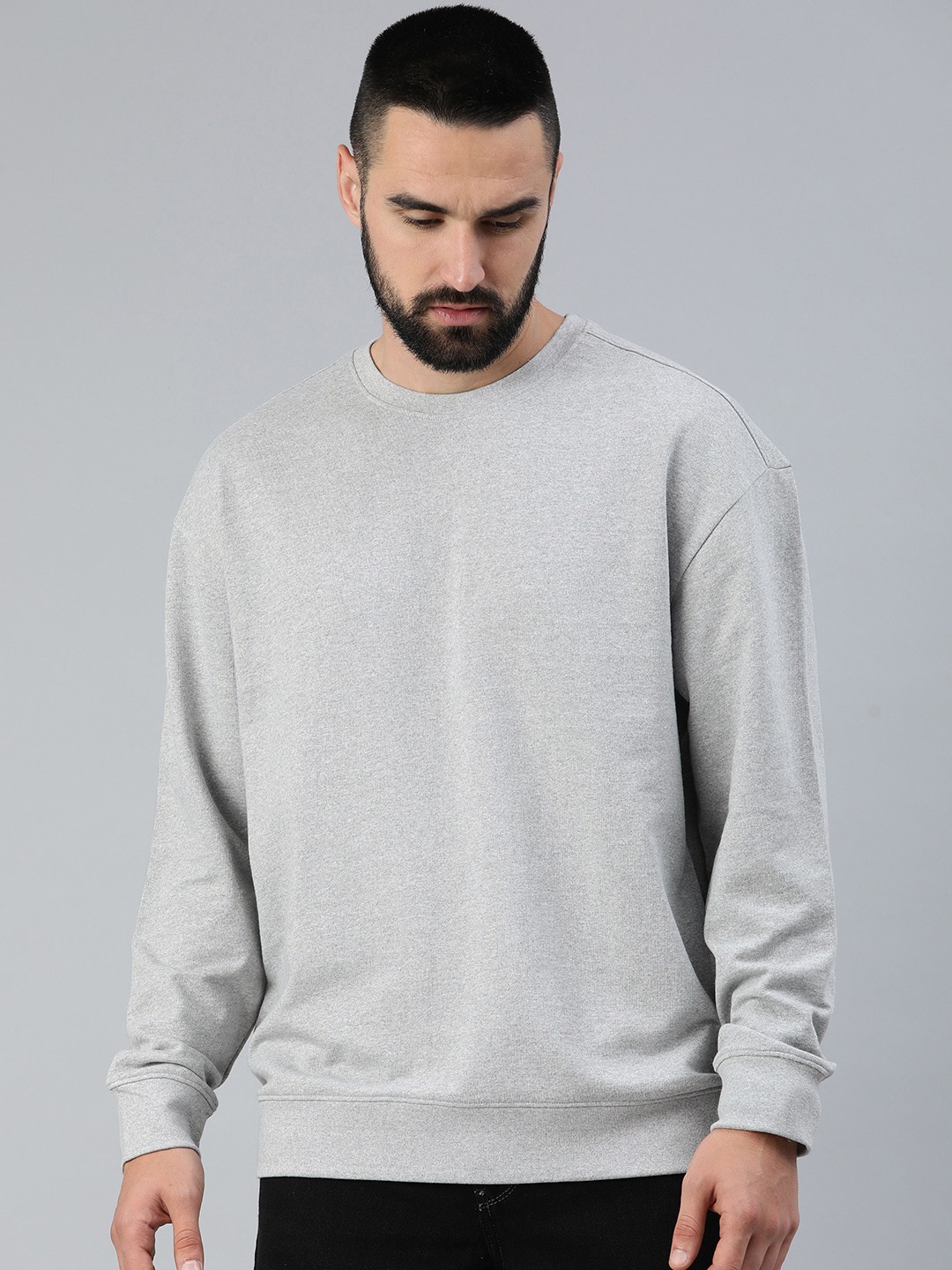 

Huetrap Men Solid Relaxed Fit Sweatshirt, Grey melange