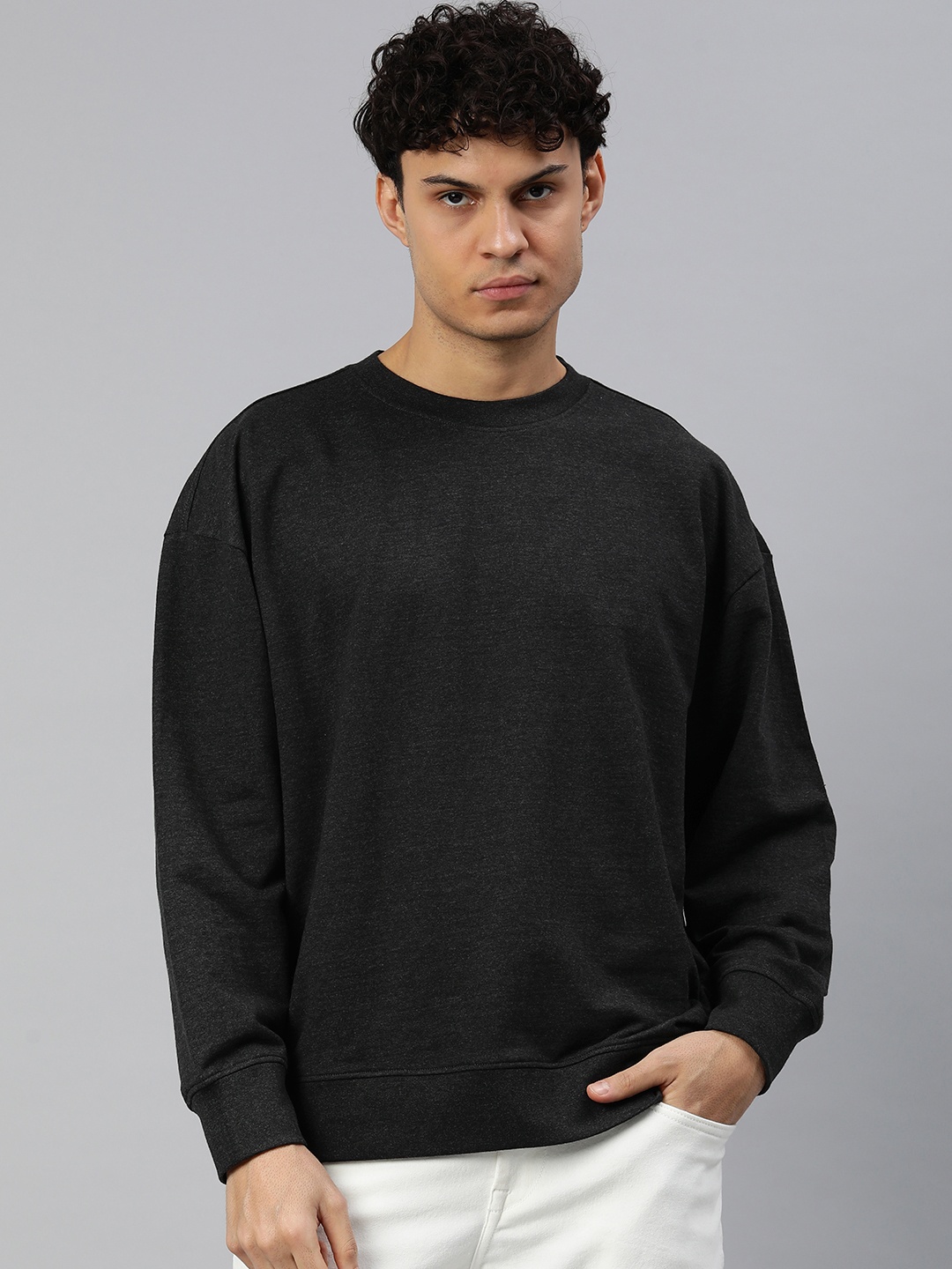 

Huetrap Men Solid Pullover Sweatshirt, Charcoal