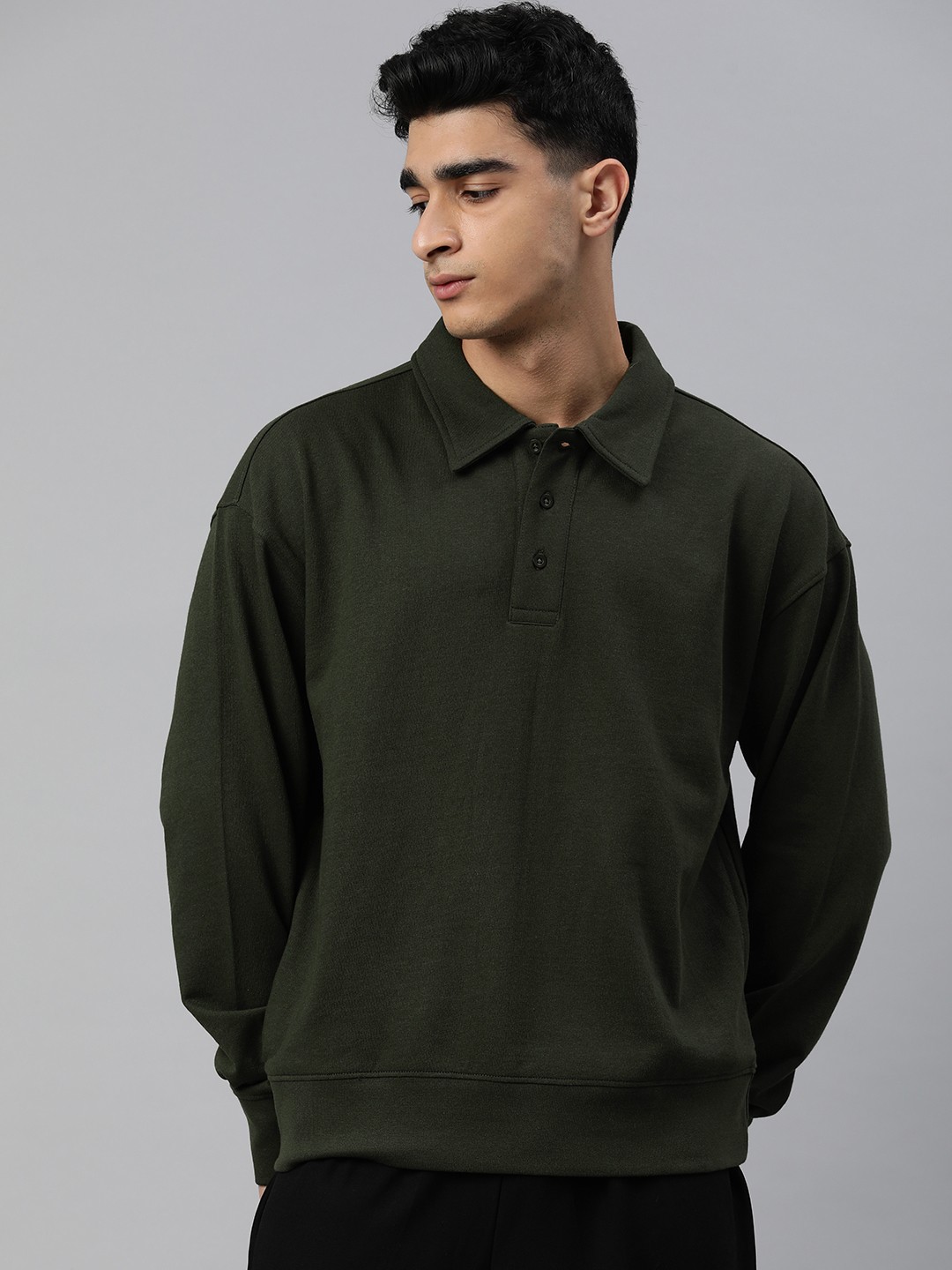 

Huetrap Men Solid Pullover Sweatshirt, Olive